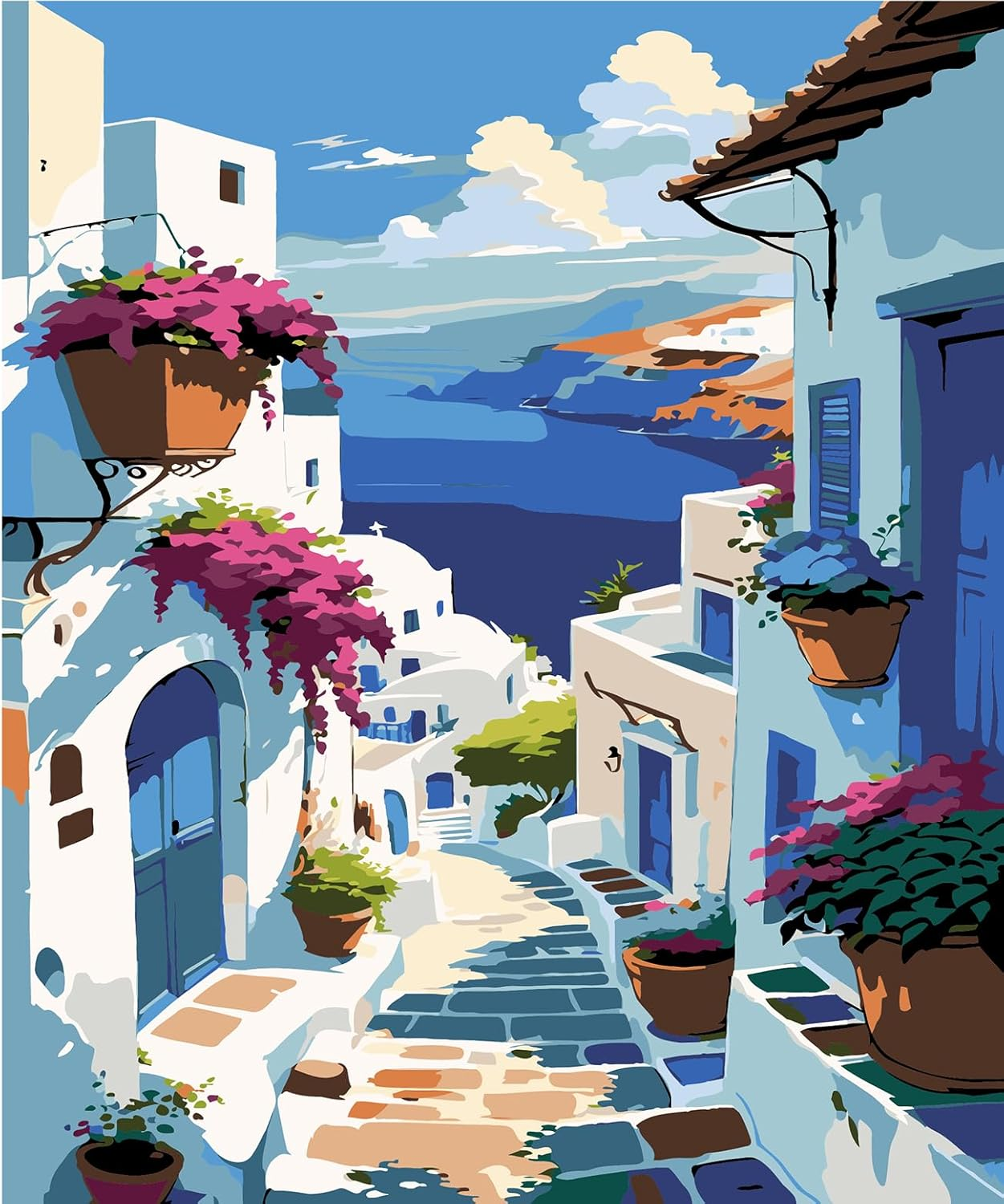 Paint by Numbers Kit for Adults Beginner, Blue Seaside Town Adult Paint by Number Kits on Canvas, DIY Acrylic Watercolor Oil Paint by Number for Adults for Home Decor Gift 16X20 Inch image number 2