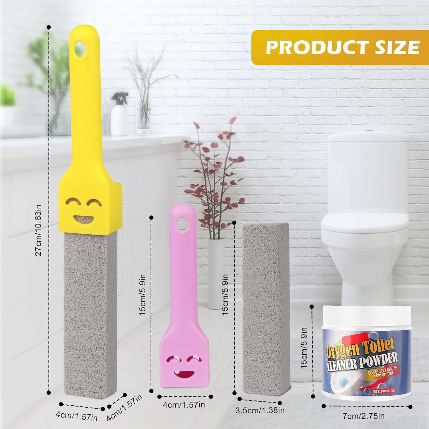 Pumice Stone for Toilet Bowl Cleaner, Hard Water Ring Cleaner, Bowl Scouring Stick with Handle, Powerfully Cleaning Stains, Calcium Buildup for Household Cleaning Toilet, Bathtubs image number 2