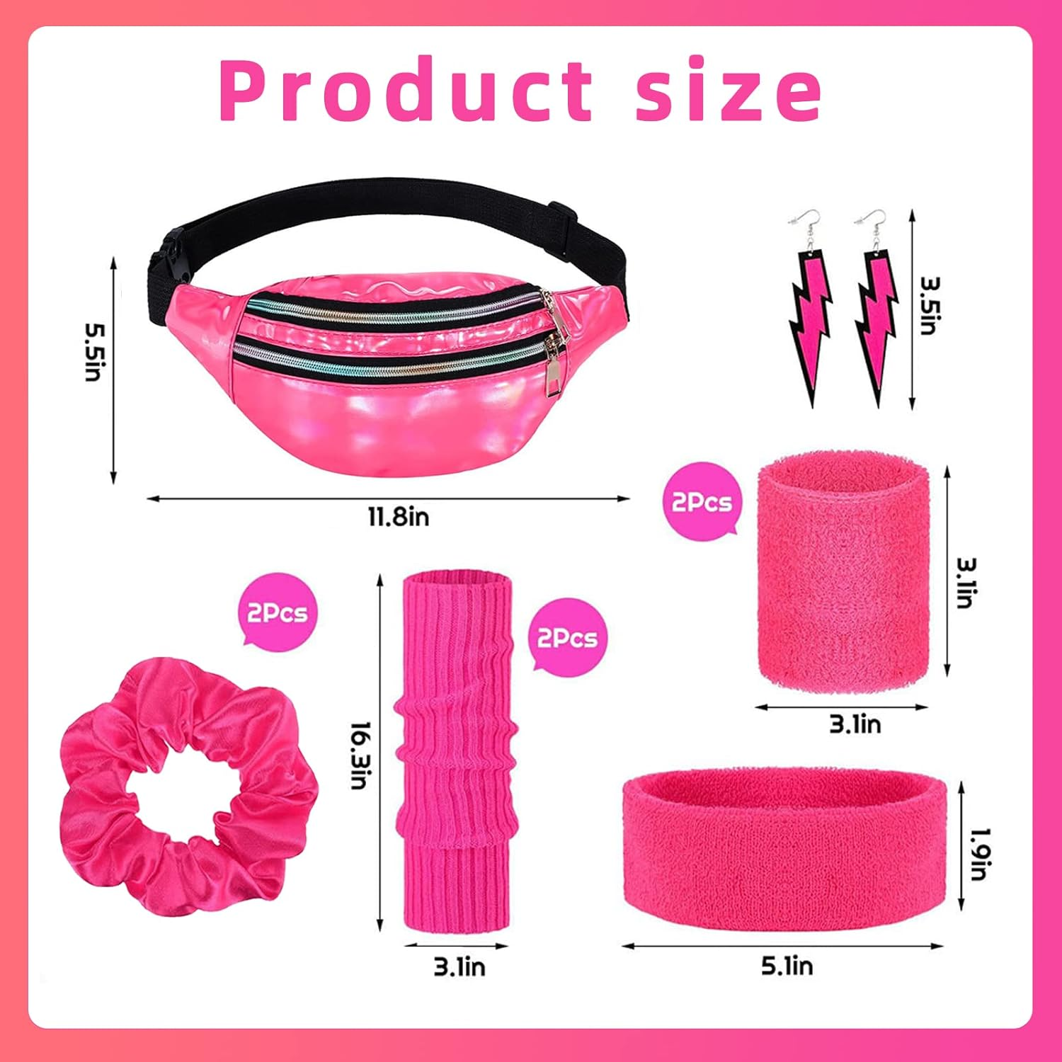 80S Women Neon Leg Warmers Headband Wristbands Holographic Fanny Pack Sport Accessories Set for 80S Eighty'S Party Yoga image number 1