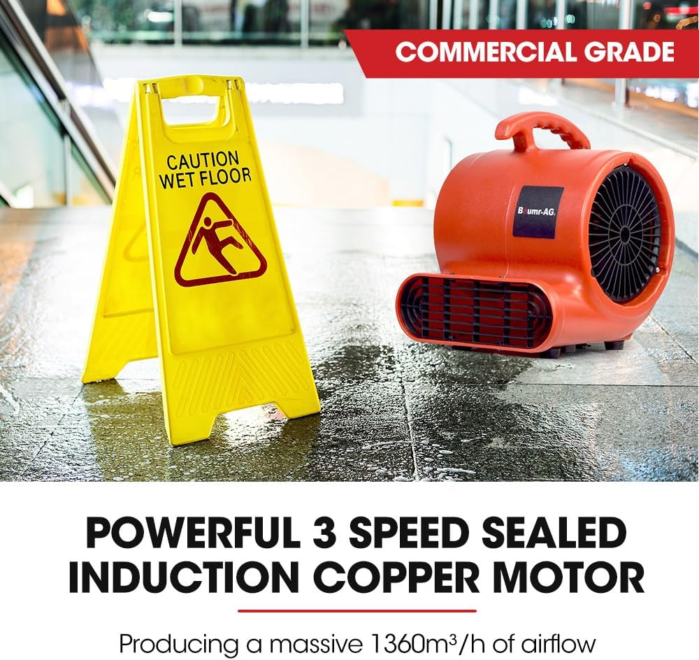 Baumr-Ag Carpet Floor Dryer Air Mover Blower Fan, 3-Speed, 800CFM, Commercial/Home