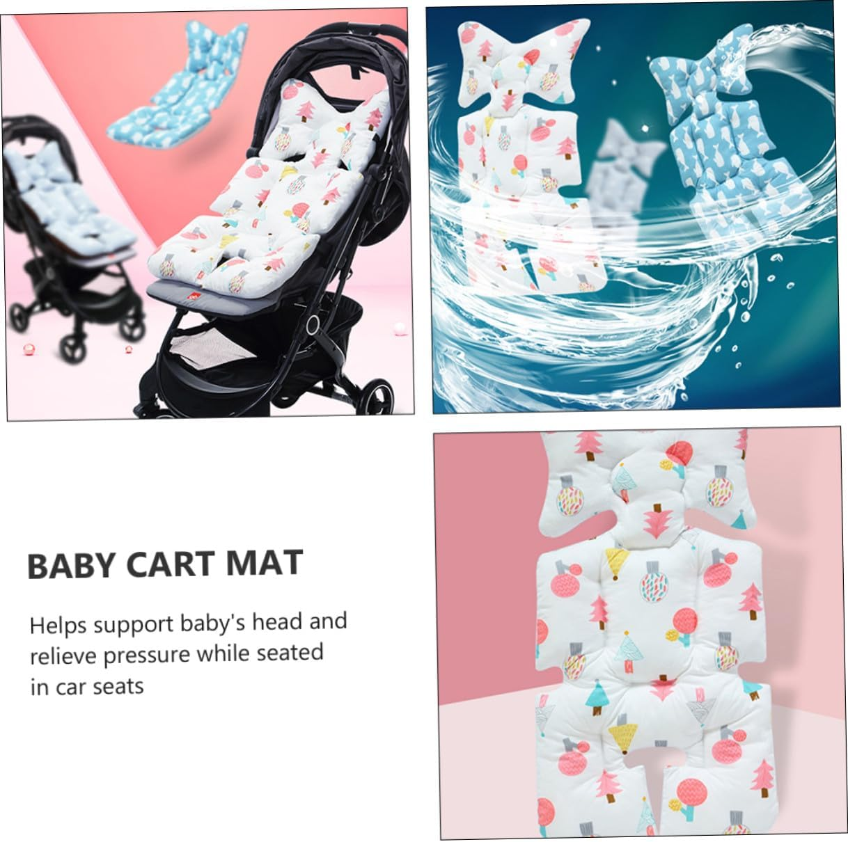 Breathable Cotton Stroller Cushion Large Seat Pad with Head and Body Protector for Pram and Dining Chair Liner Soft Comfortable Skin-Friendly Mat for All-Season Use image number 1