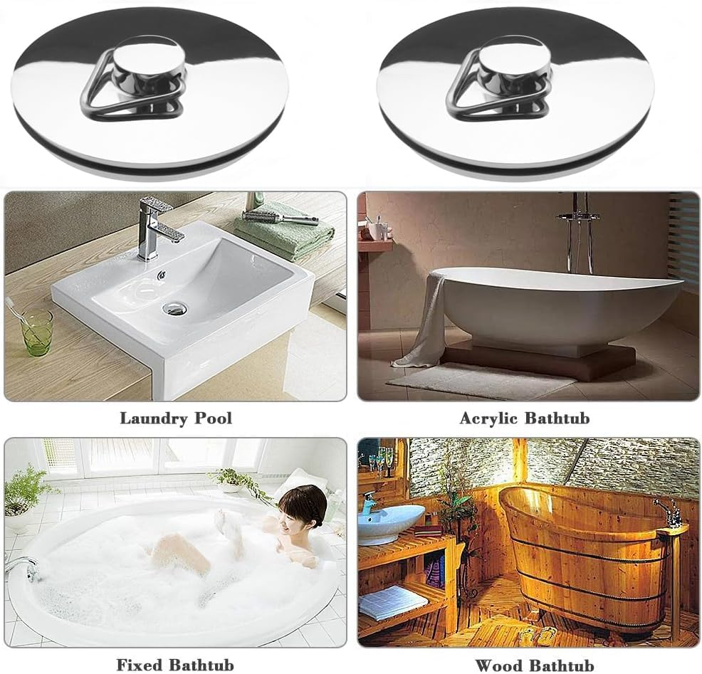 Drain Stopper, 2PCS Stainless Steel Sink Stopper Drain Plug with Pull Ring for Bathtub, Kitchen, Bathroom and Laundry Sink, 45Mm image number 2