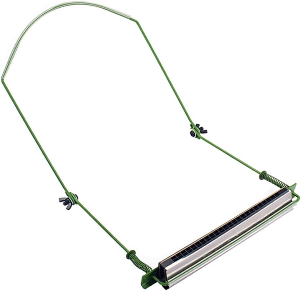 10-Hole Green Harmonica Neck Holder Metal Frame Rack, Adjustable Mouth Organ Accessory for Folk and Blues Players, Harmonica Holder for Comfortable Hands-Free Playing