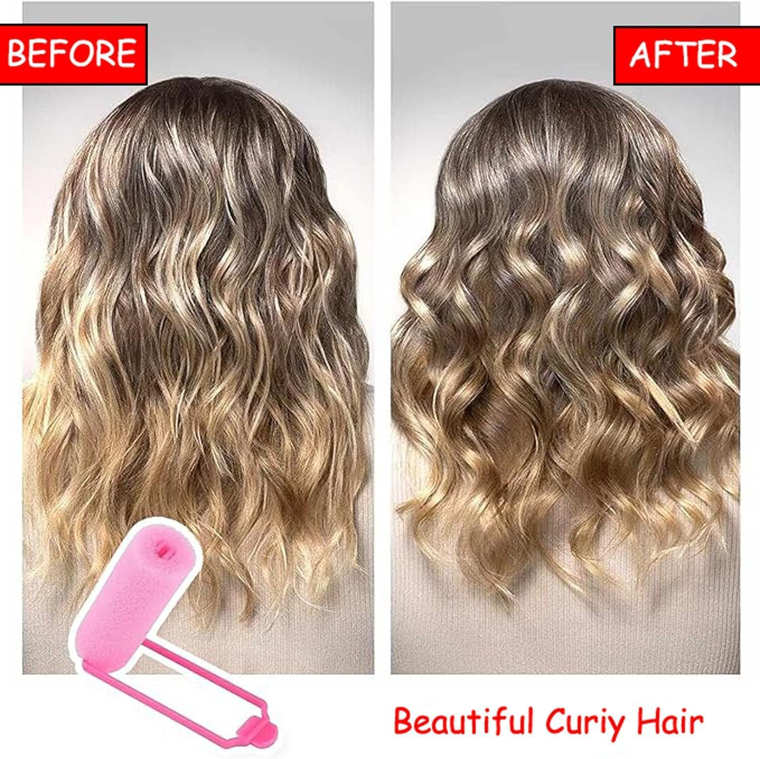 25 Piece Pink Foam Sponge Hair Curlers and Combs,Heatless, Soft and Flexible Styling Curlers for Medium Length Hair