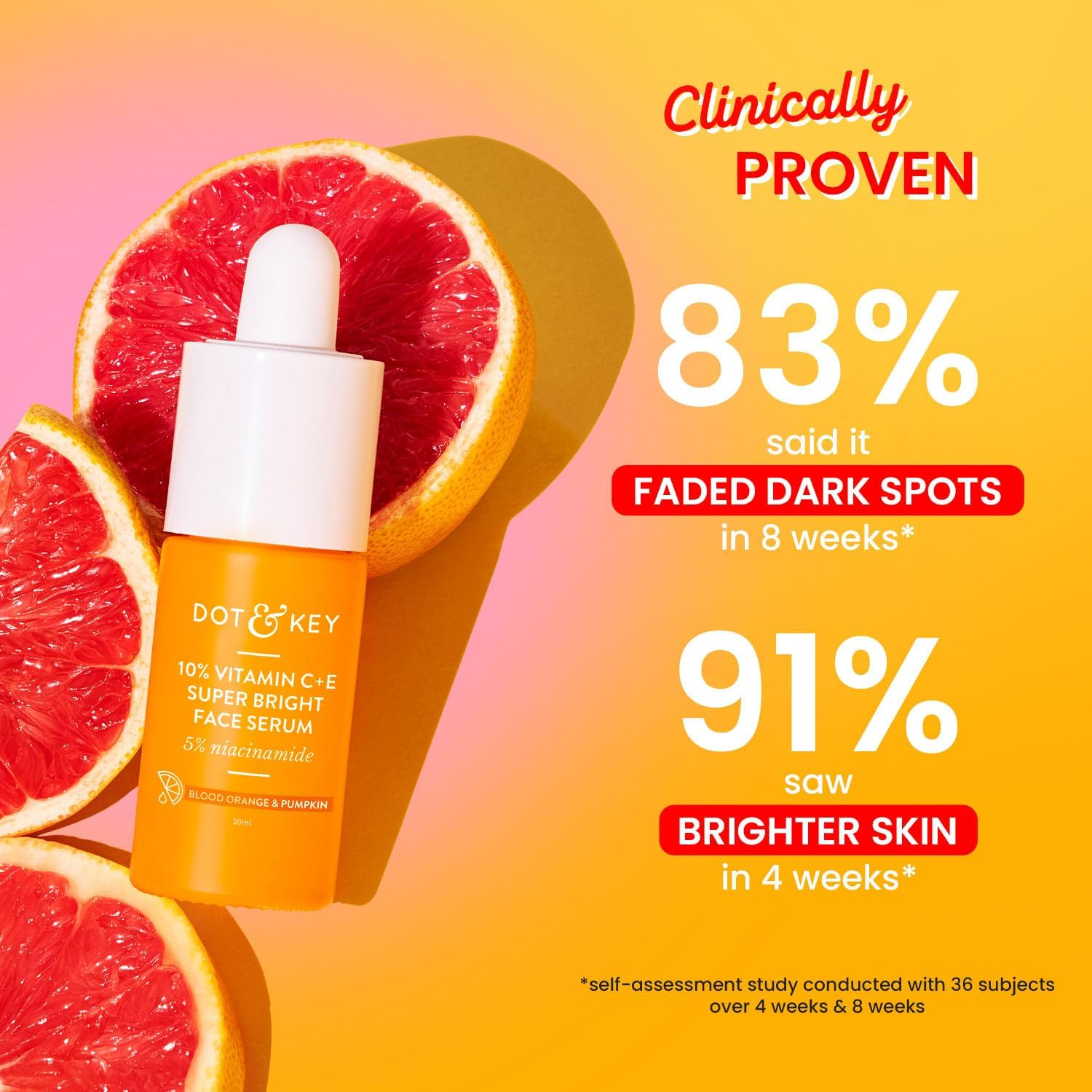 DOT & KEY Dot&Key 10% Vitamin C + E,5% Niacinamide Serum|Vitamin C Serum for Glowing Skin|Fades Pigmentation & Dark Spots|Vit C Serum with Blood Orange&Pumpkin|For Uneven&Dull Skin,All Skin Types|30Ml image number 3