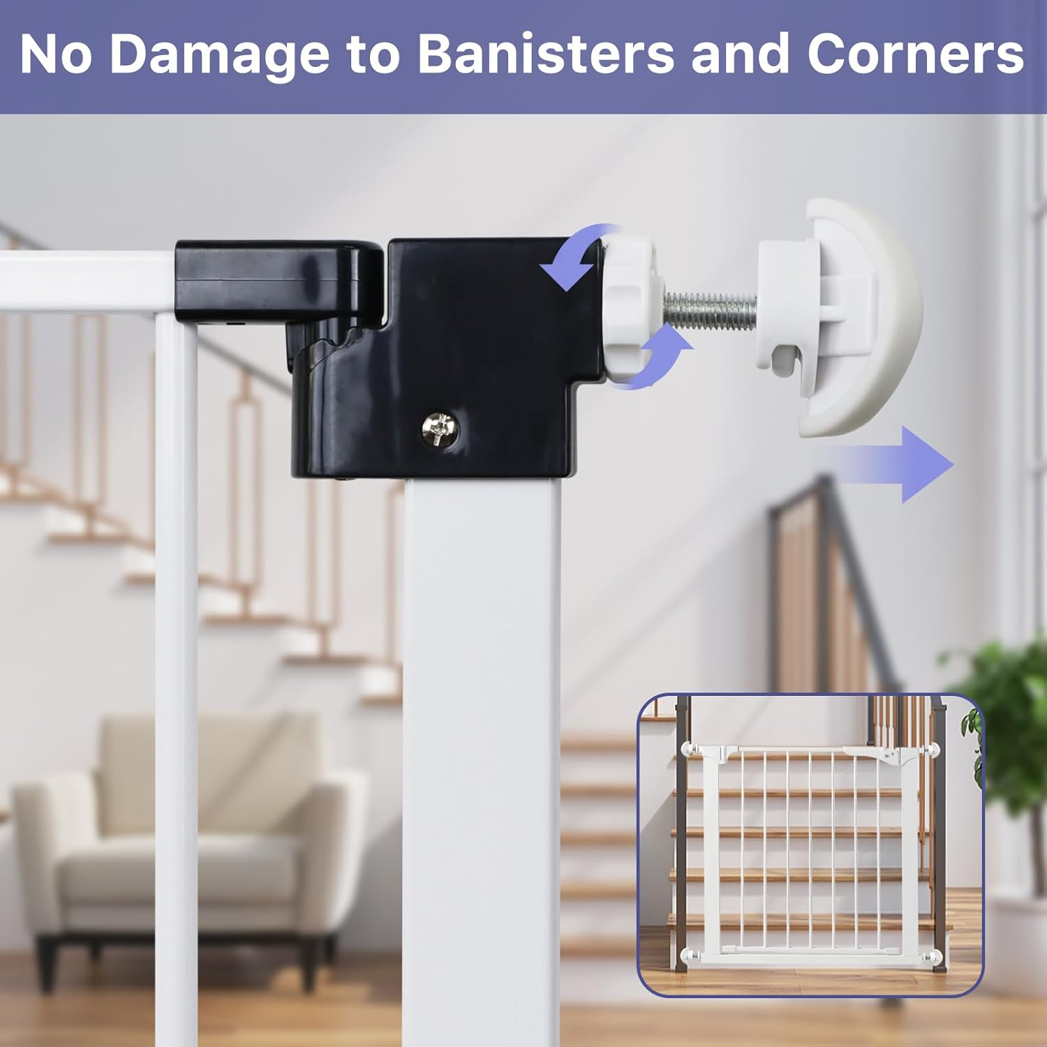 Baby Gate Banister Adapter (2 Pack) Universal Hardware for Pressure Mounted Gate - Stairs to Wall Parts for Pets - Extender for Banisters, White