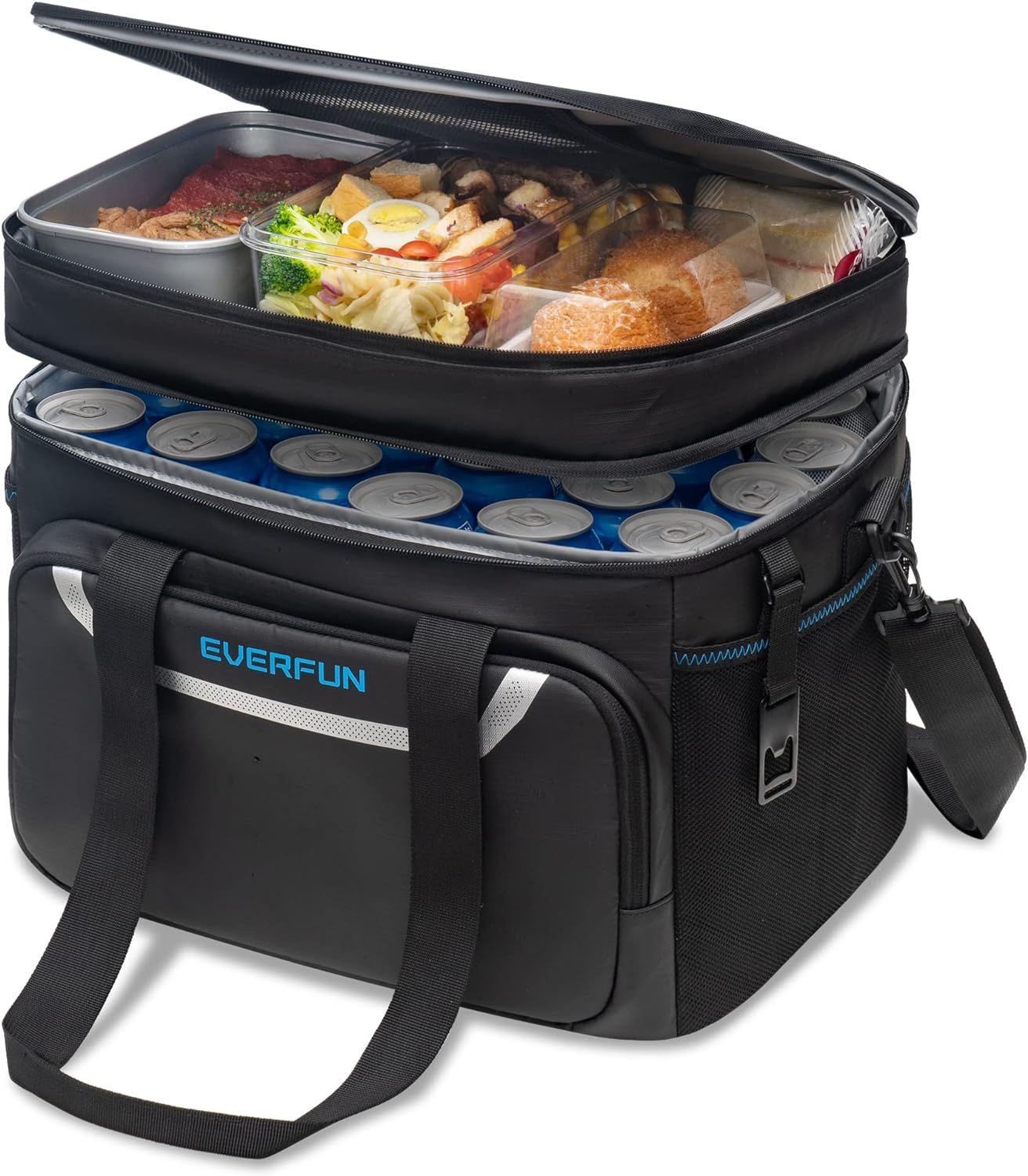 EVERFUN Insulated Cooler Bag Dual Compartments Soft Lunch Bag for Men Women Lunch Box 24 Can Collapsible Waterproof Leak-Proof Lunch Coolers for Work Office