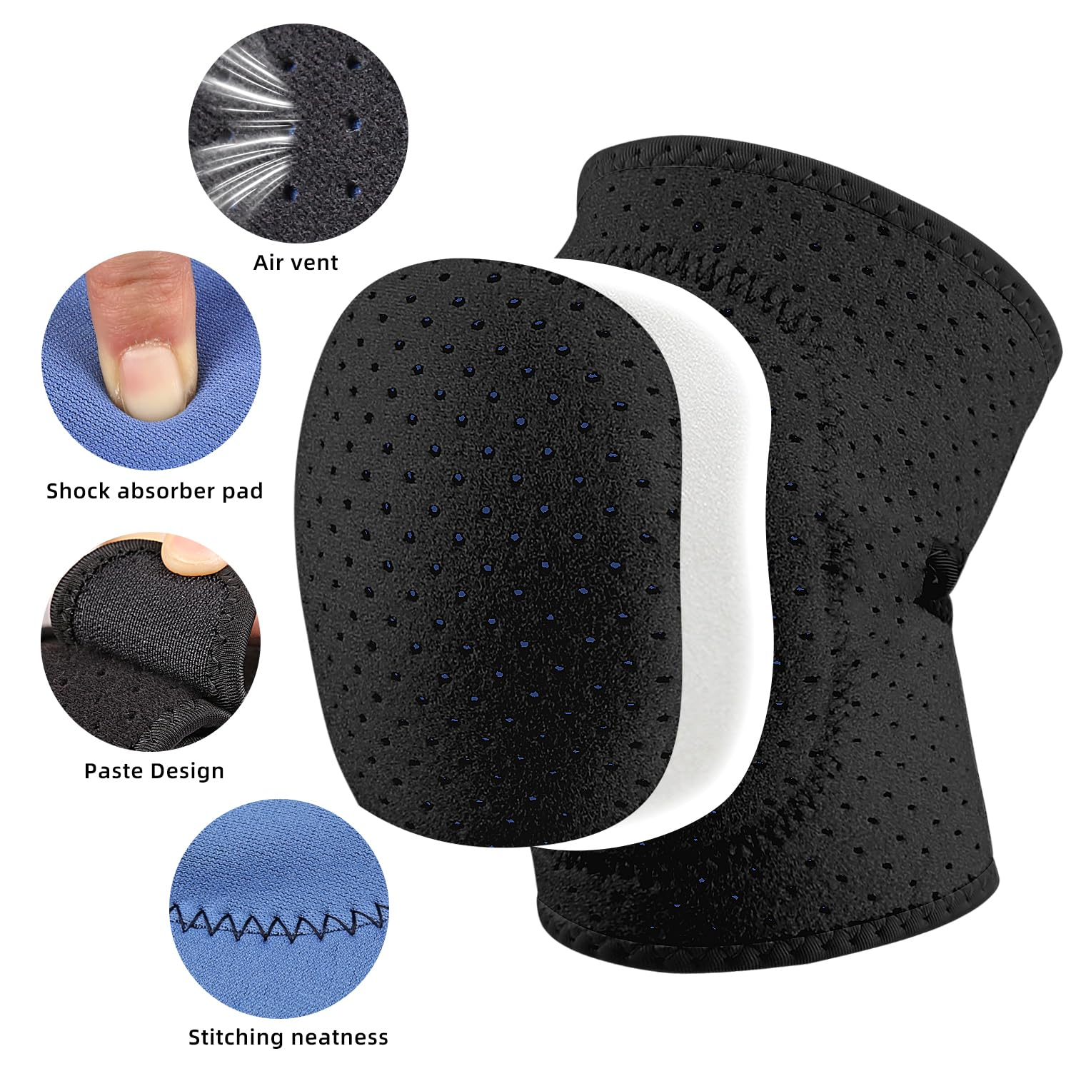 Knee Pads for Work & Sports - Thick Sponge Cushion, Anti-Slip & Collision Avoidance Design - Breathable Adjustable Knee Protector for Running, Cycling, Dance, Gardening - Men/Women (Black) image number 6