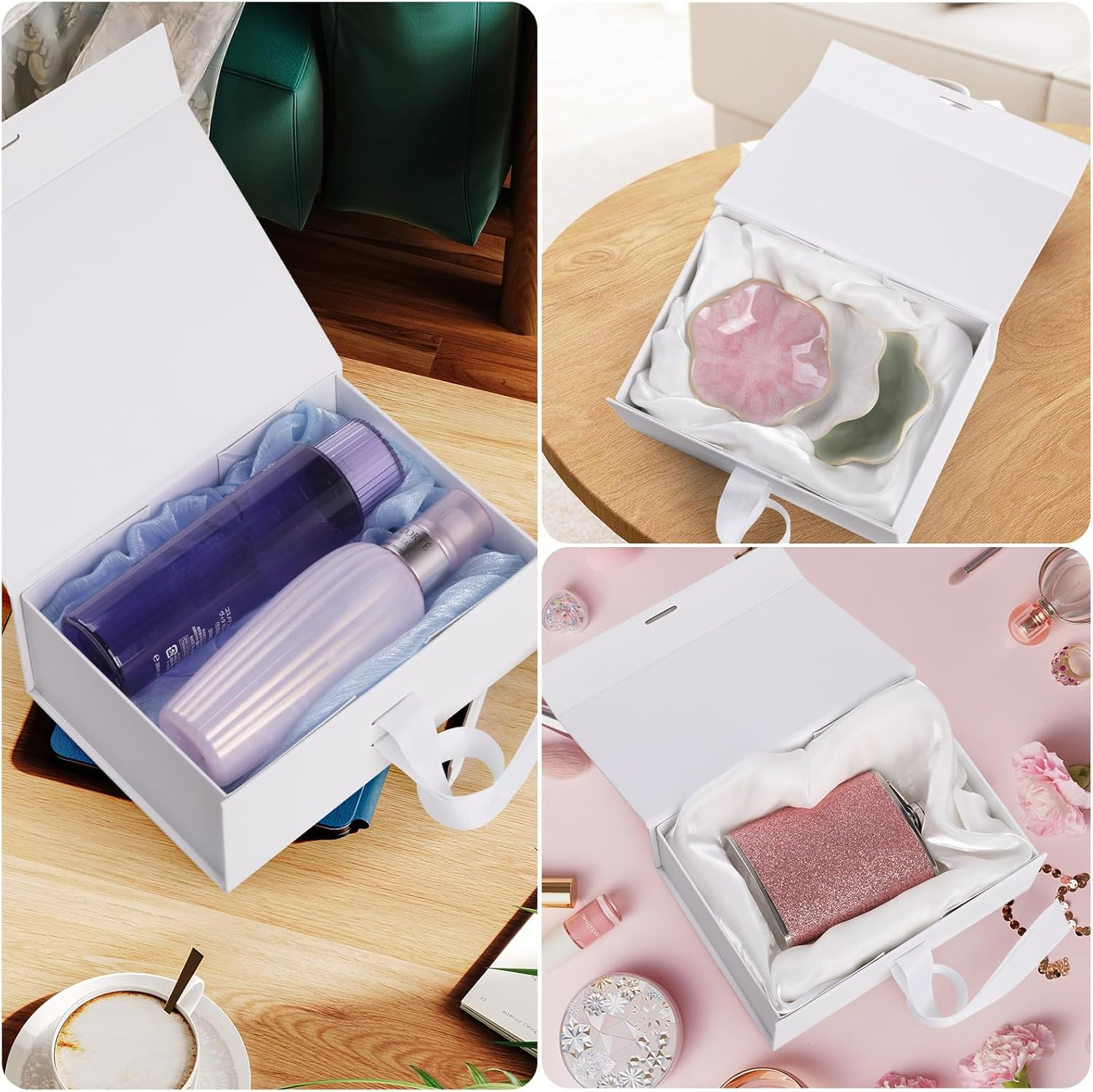 Gift Box with Lid，Geeric Gift Box with Ribbon+Greeting Card Magnetic Closure Lid Gift Boxes Classical Luxury Foldable Case for Birthdays/Weddings/Christmas - Black image number 5