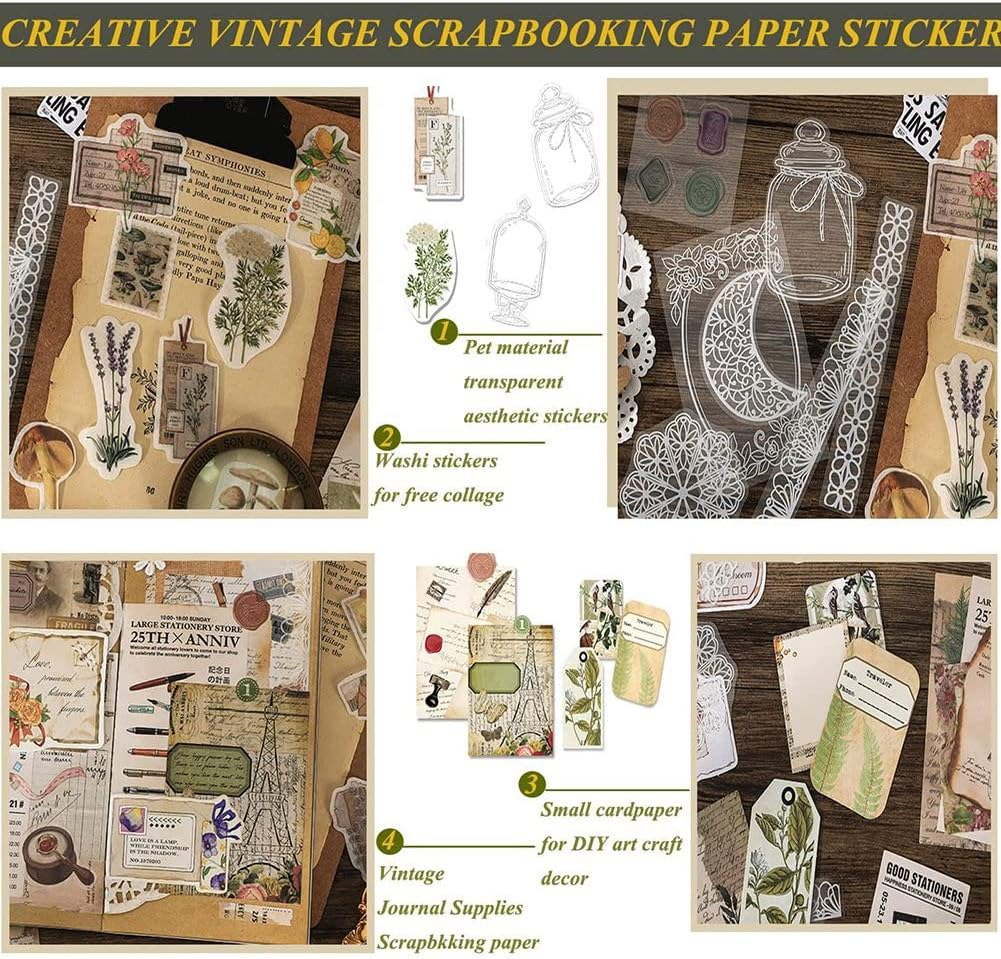 Zicojia 260Pc Vintage Scrapbook Supplies Aesthetic Scrapbook Stickers for Journaling,Gift Wrapping Cottage Decor Collage Craft B image number 4