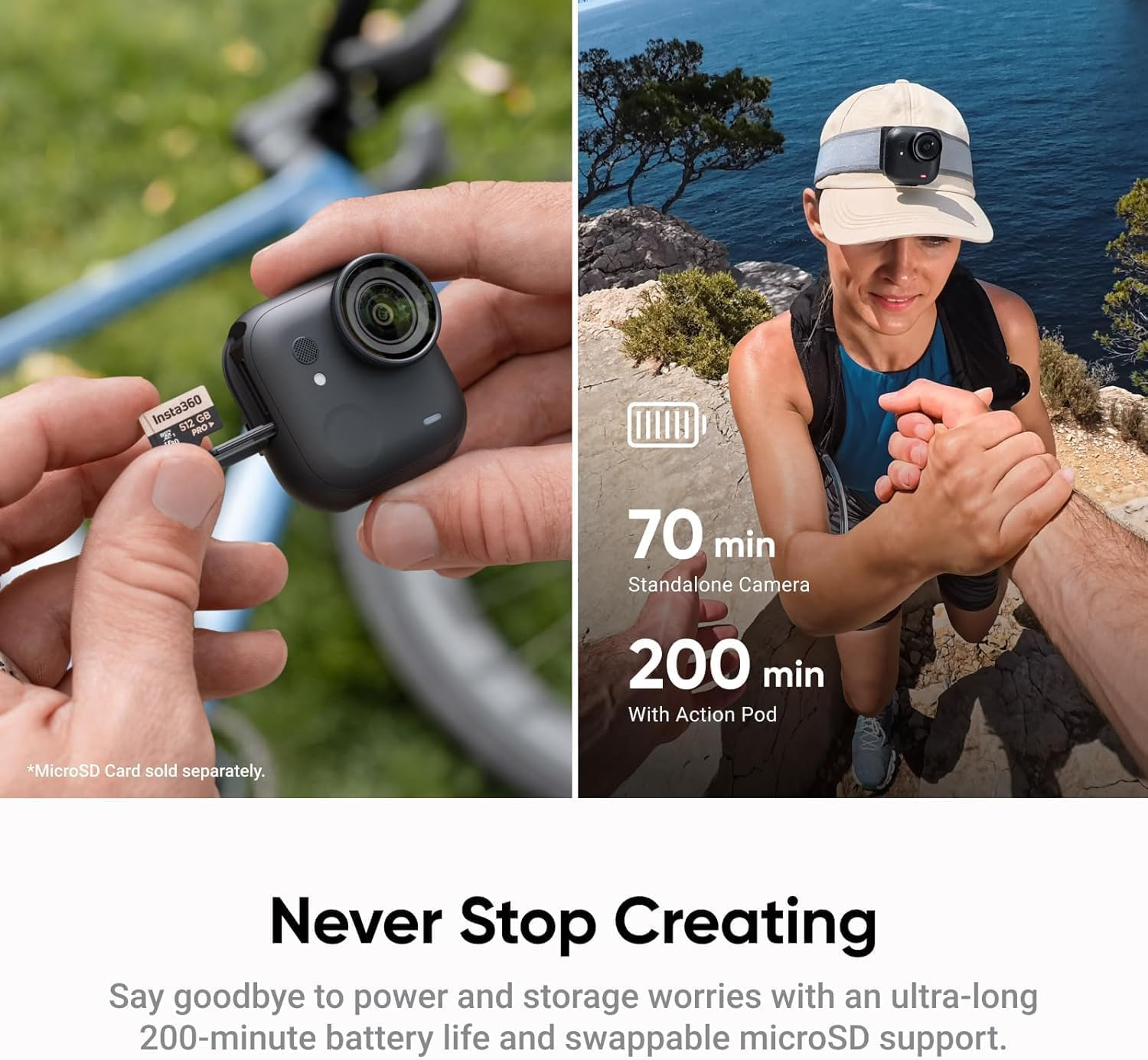 Insta360 GO Ultra Standard Bundle Midnight Black - Tiny Hands-Free 4K Cam, Lightweight & Portable, Low Light Excellence, Mount Anywhere, Flowstate Stabilization, 200 Min Battery Life image number 2