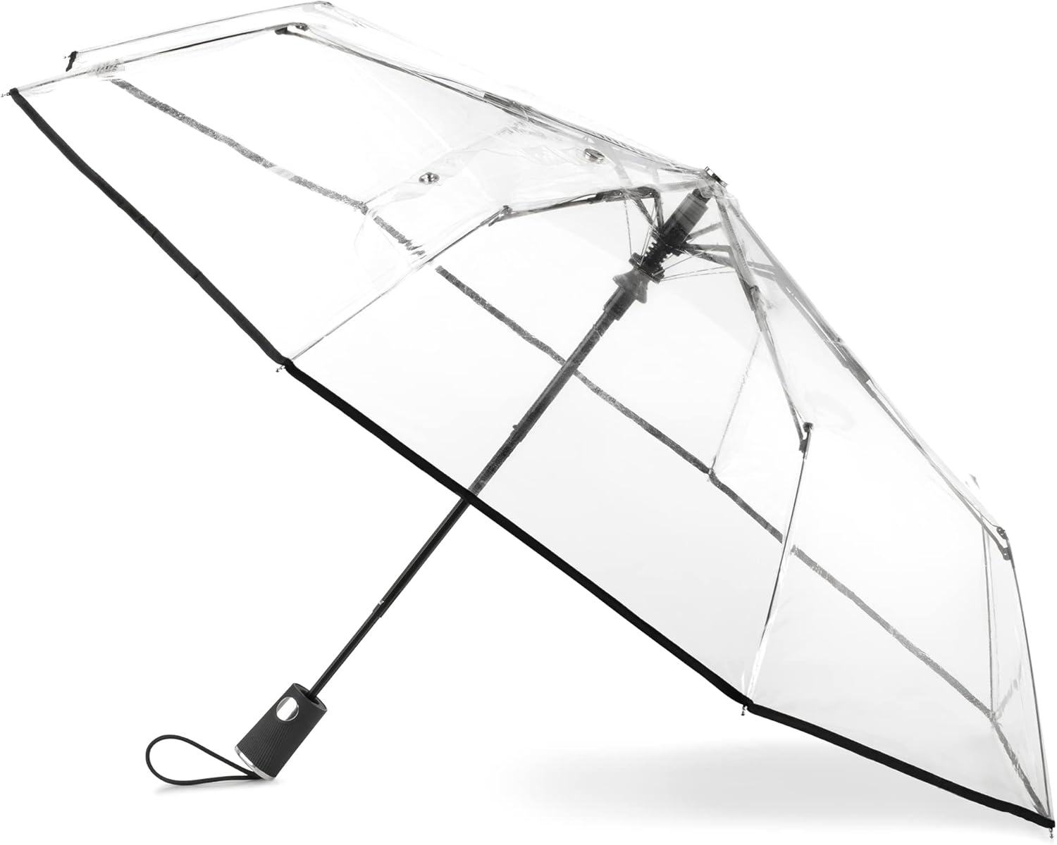 Totes Clear Canopy Automatic Open Foldable Umbrella, Clear Polka Dot, One Size, Automatic Clear Umbrella