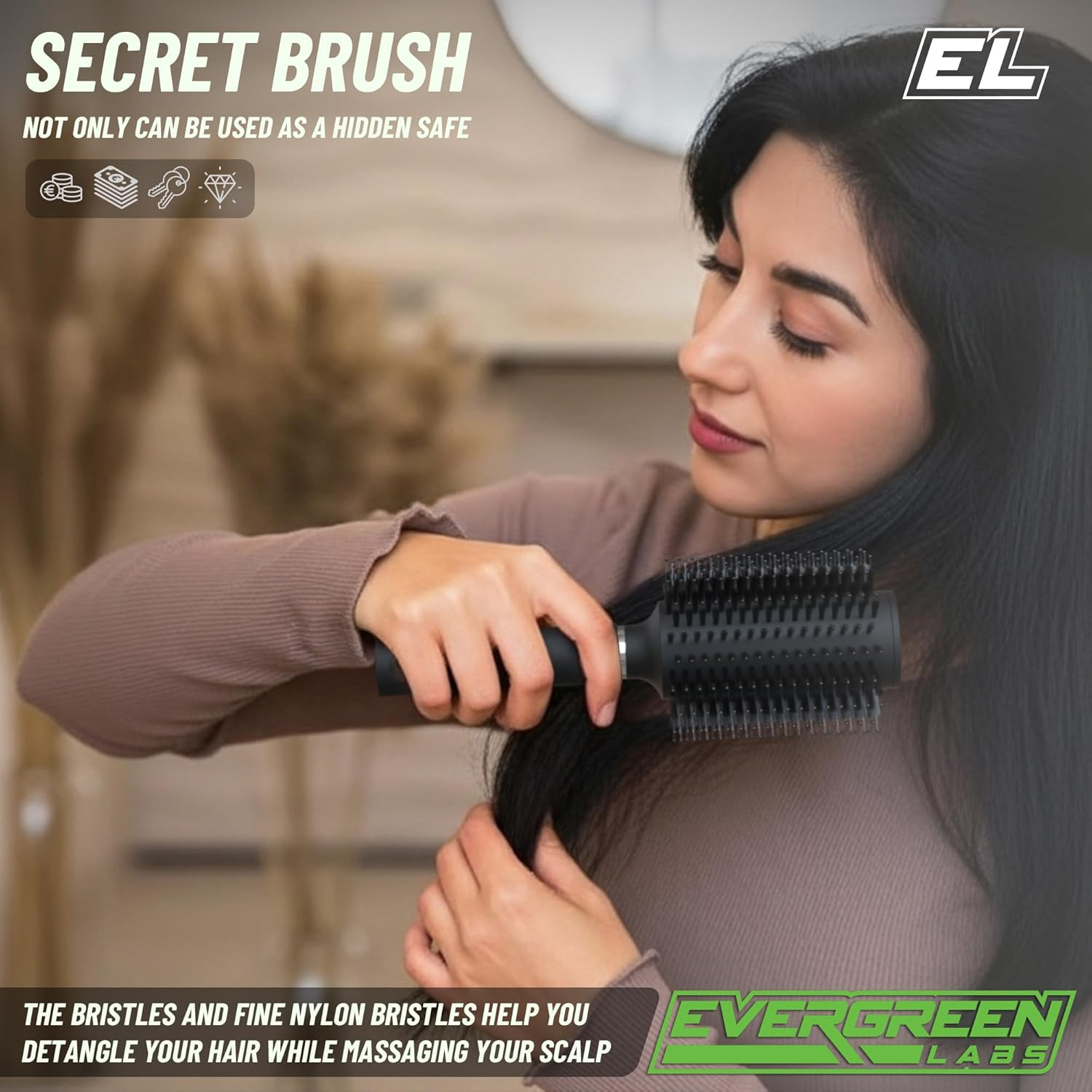 Evergreen Labs Travel Hair Brush with Secret Hideaway. Perfect as a Money Hiding Place for Home or as a Discreet Key Hiding Place on the Go image number 5