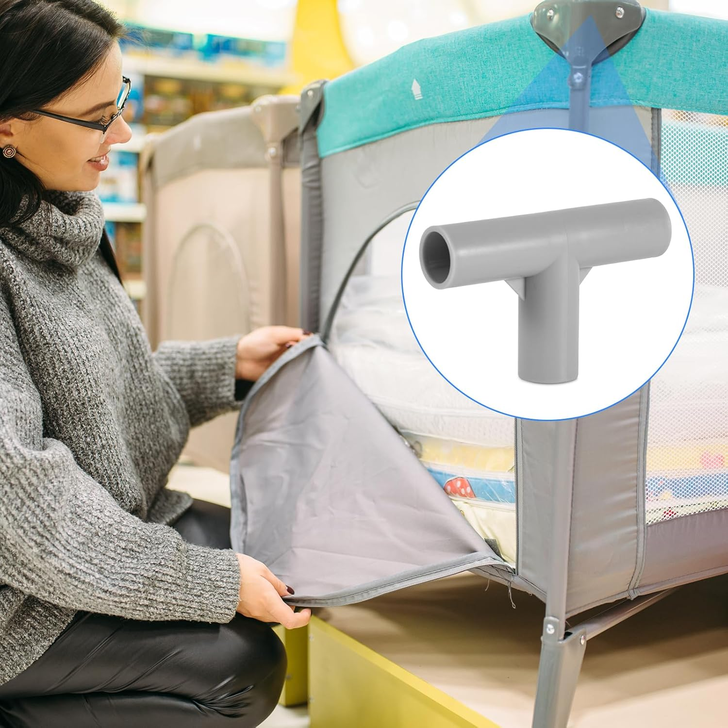 2Pcs Baby Playpen Parts T-Shaped Joints, 0.75 Inch Inner Diameter Baby Playpen Replacement Connectors Playpen Replacement Parts Baby Playpen Accessories for Baby Play Yard