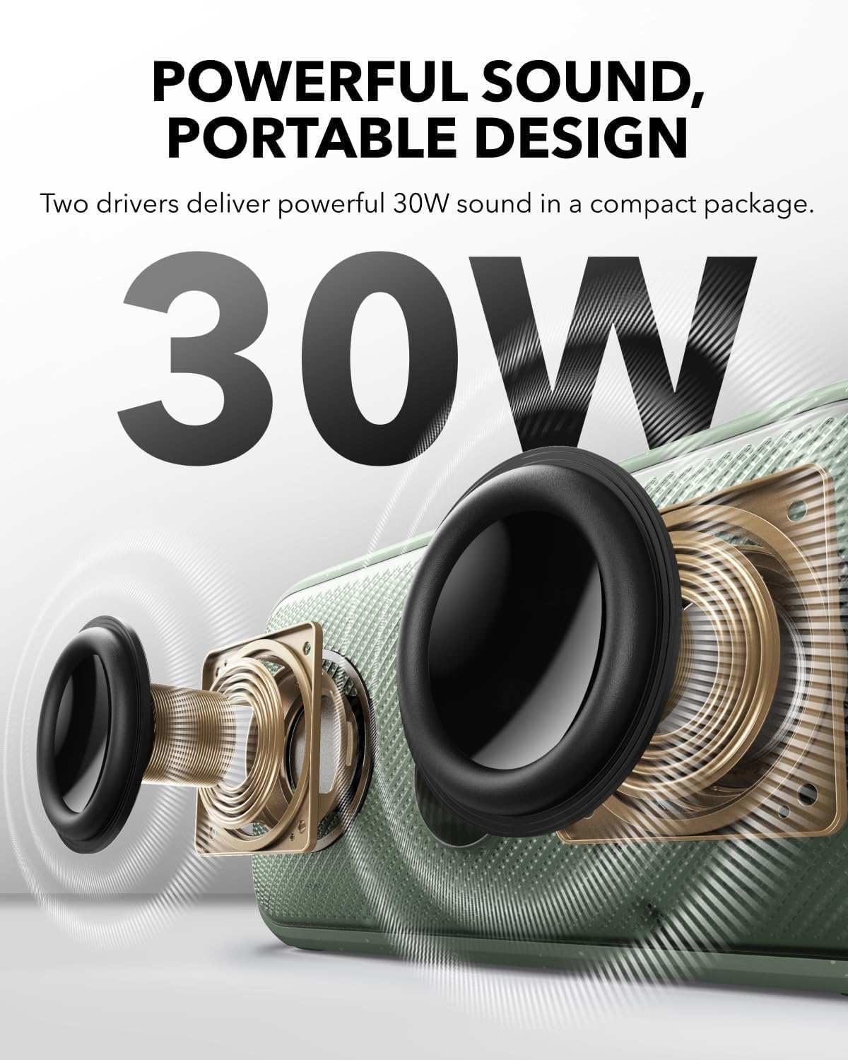 Soundcore Motion 300 Wireless Hi-Res Portable Speaker with Bassup, Bluetooth Speaker with Smarttune Technology, 30W Stereo Sound, 13H Playback, and IPX7 Waterproof, for Outdoor Travel, Backyard(Green)