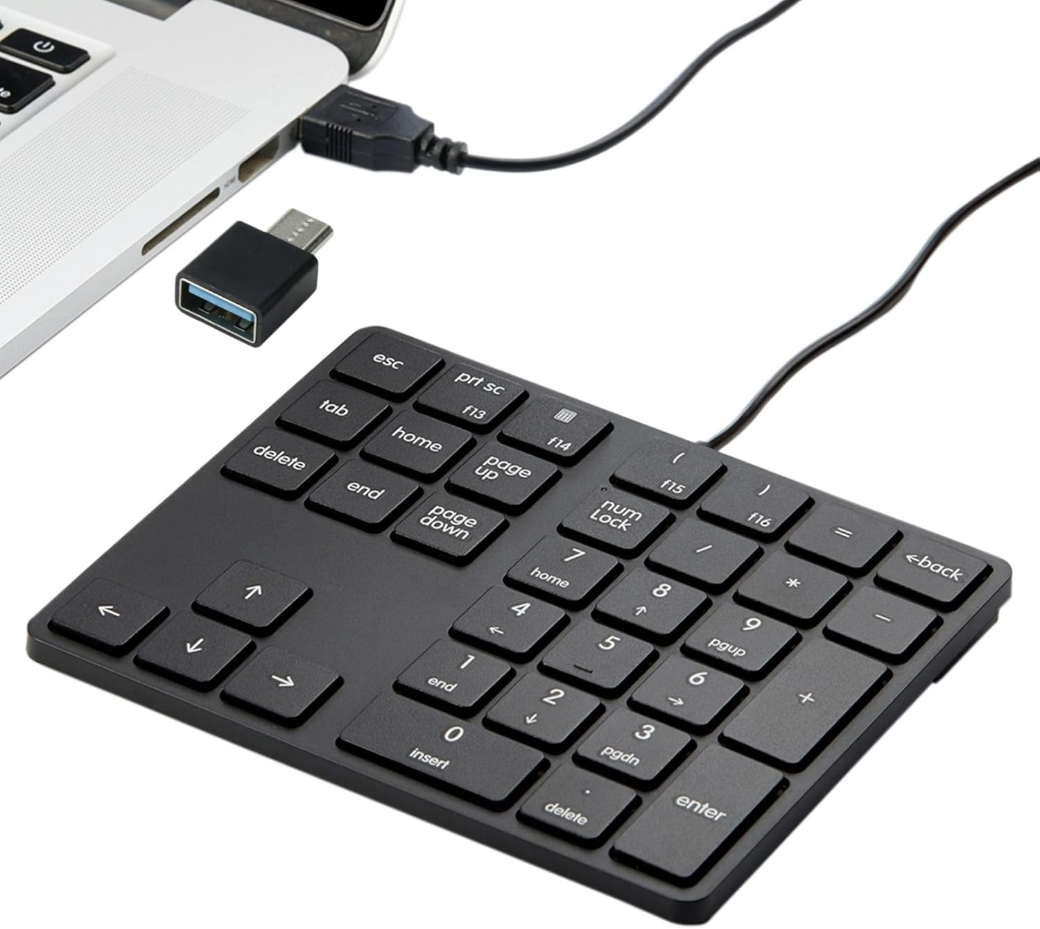 Levieny Wired Numeric Keypad - Slim 34 Key USB-A & USB-C Number Pad for PC, Laptop, Computer (Black) image number 5
