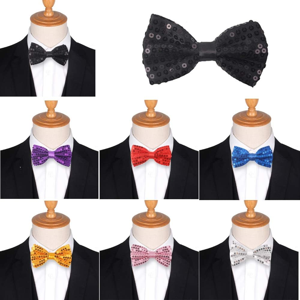 Sequins Adjustable Bow Tie, Bright Assorted Colors for Fancy Costume Party Accessory,Set of 7 image number 3