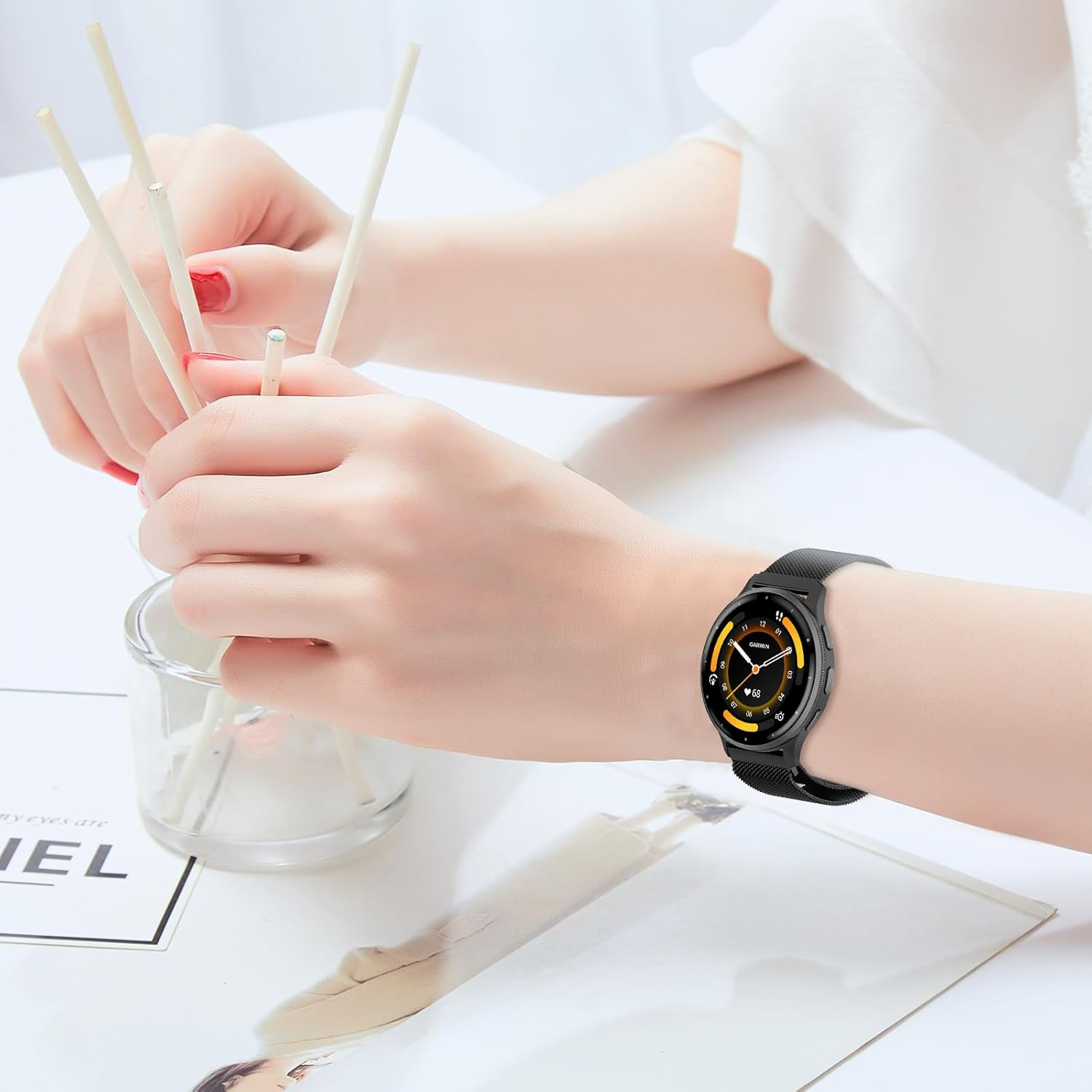 Yealred 22 Mm Metal Watch Strap Compatible with Garmin Forerunner 570 47Mm/Venu 3 45 Mm/V&iacute;voactive 4, Magnetic Replacement Band Compatible with Garmin Forerunner 265/255 / 255 Music - Blue image number 4