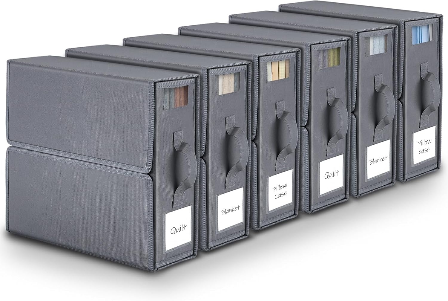 Linen Storage Bag, Bed Sheet Organiser with Handle, 6 Pack King Size Foldable Storage Box for Wardrobe, under Bed Storage | Premium Organiser with Clear Window & Labels for Home Storage & Organisation image number 5