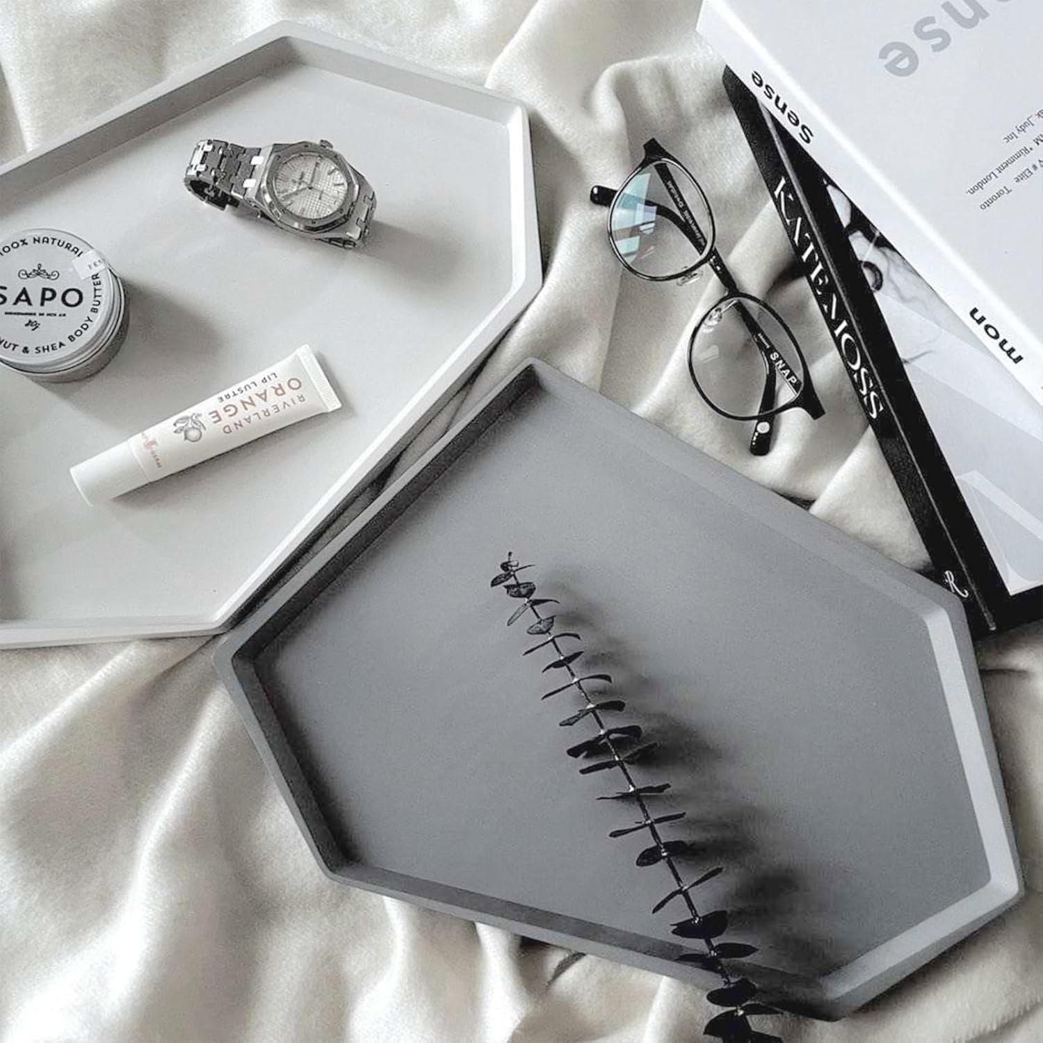 TAHITICA Concrete Serving Tray &ndash; Decorative Bathroom Tray, Modern Tray Decor and Coffee Table Decor Organizer for Watches, Perfume, Glasses, Jewelry & Keys, Stylish Entryway/Vanity Storage image number 2