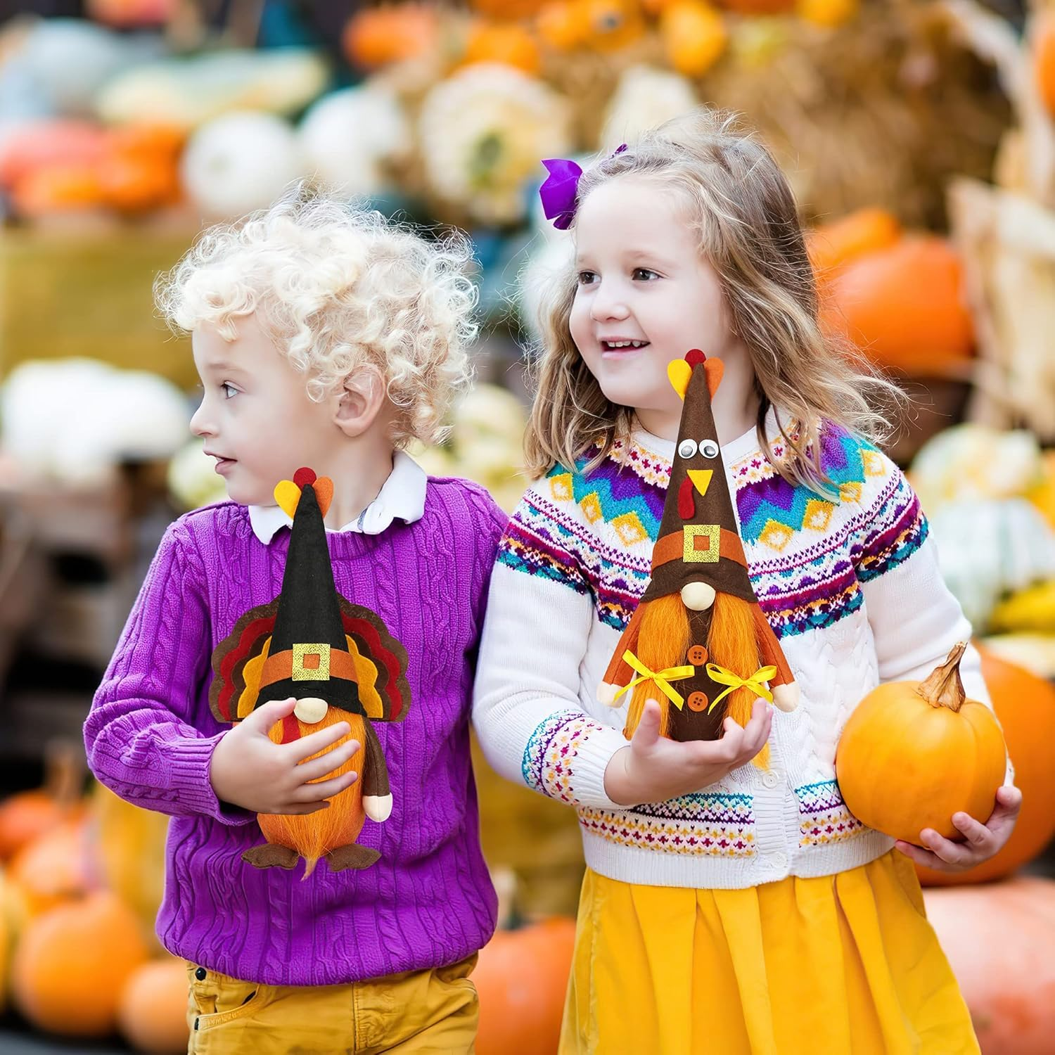 Mr and Mrs Thanksgiving Gnome Plush Decorations - 2 Pcs Turkey Gnomes Handmade Scandinavian Autumn Tomte - Fall Season Decor, Tiered Tray Decor, Thanksgiving Table Decoration, Housewarming Present