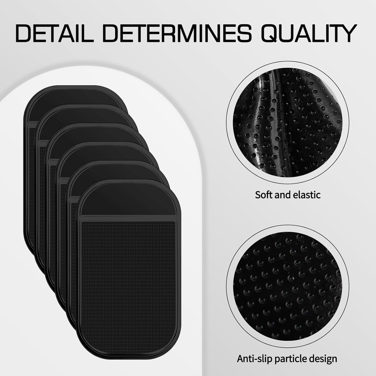 Car Dashboard Non Slip Mat, Anti-Slide Sticky Gel Dashboard Pad 5.5 X 3 Inch Multi Sticky Mat for Radar Detector, Cell Phone, Keys, Mirrors, GPS, Coins (6 Pack Black) image number 3