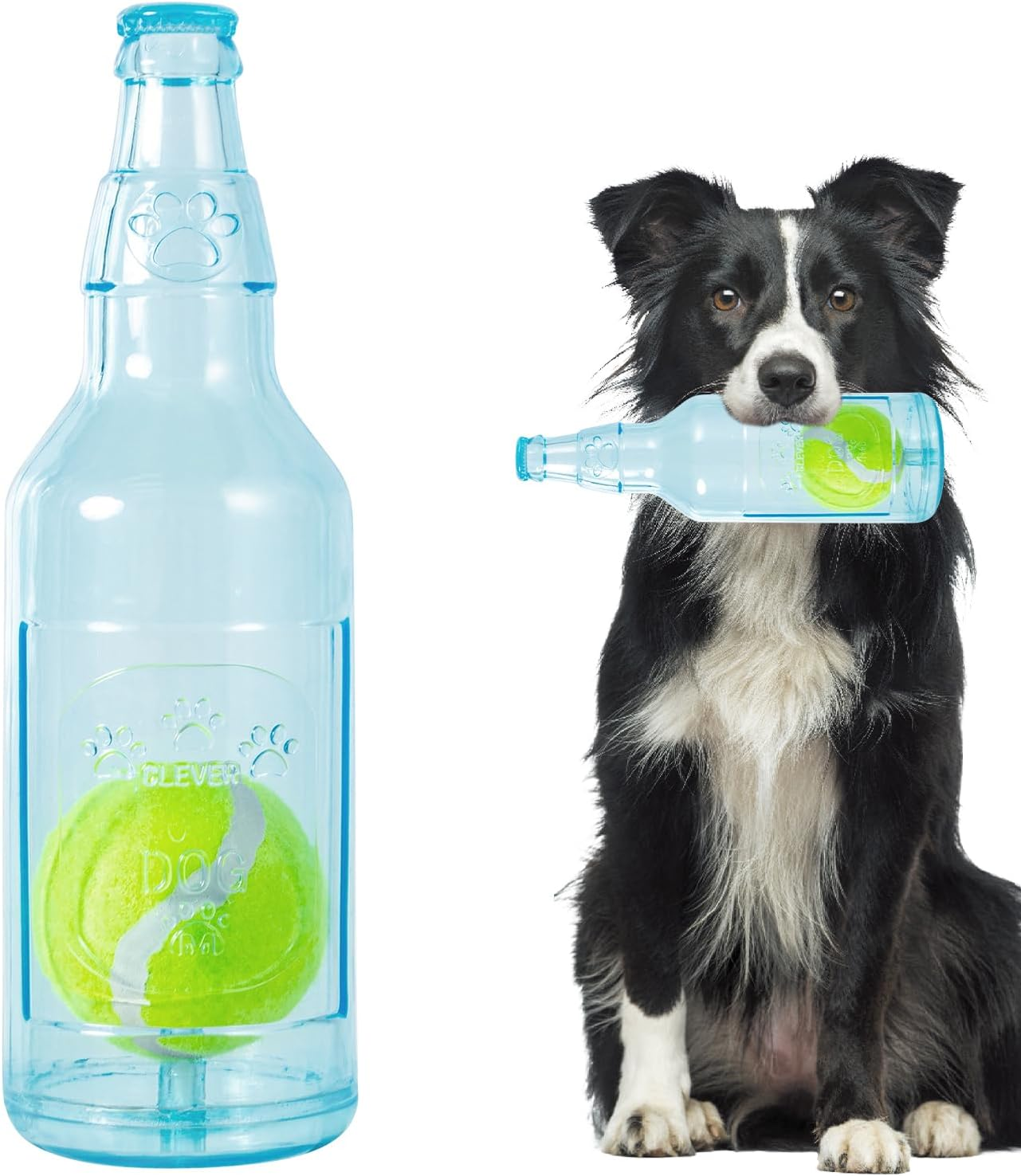 Dog Toy, Dog Retriever Toy, Floating Squeaky Dog Toy, Interactive Fetch Toy for Play and Training, Bottle Shape with Tennis Ball inside (Small X2)