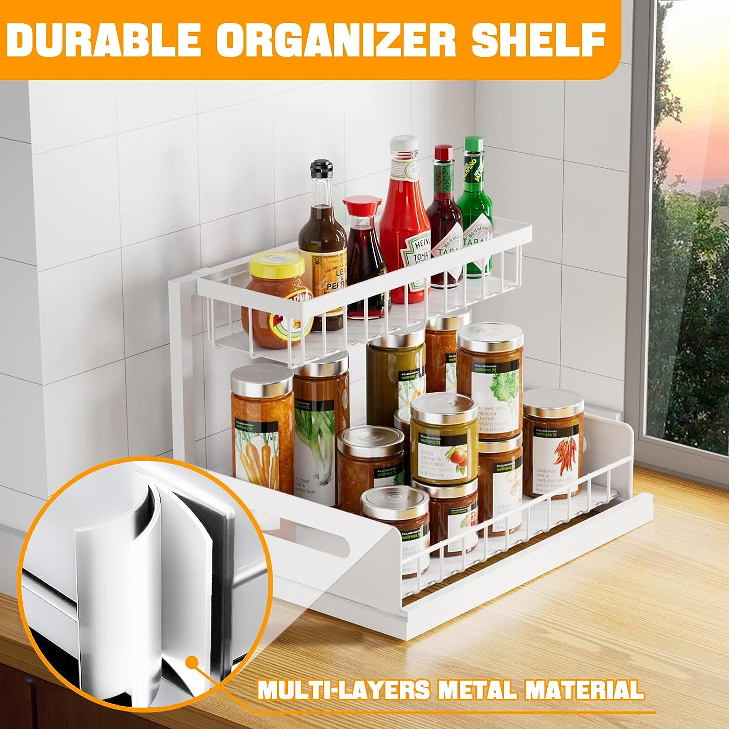 DEVA Bathroom Organizer, High Duty Metal under Sink Organizer and Storage, 2 Tiers Pull-Out under Sink Organizer and Storage for Sink Kitchen Cabinet Laundry, White image number 6