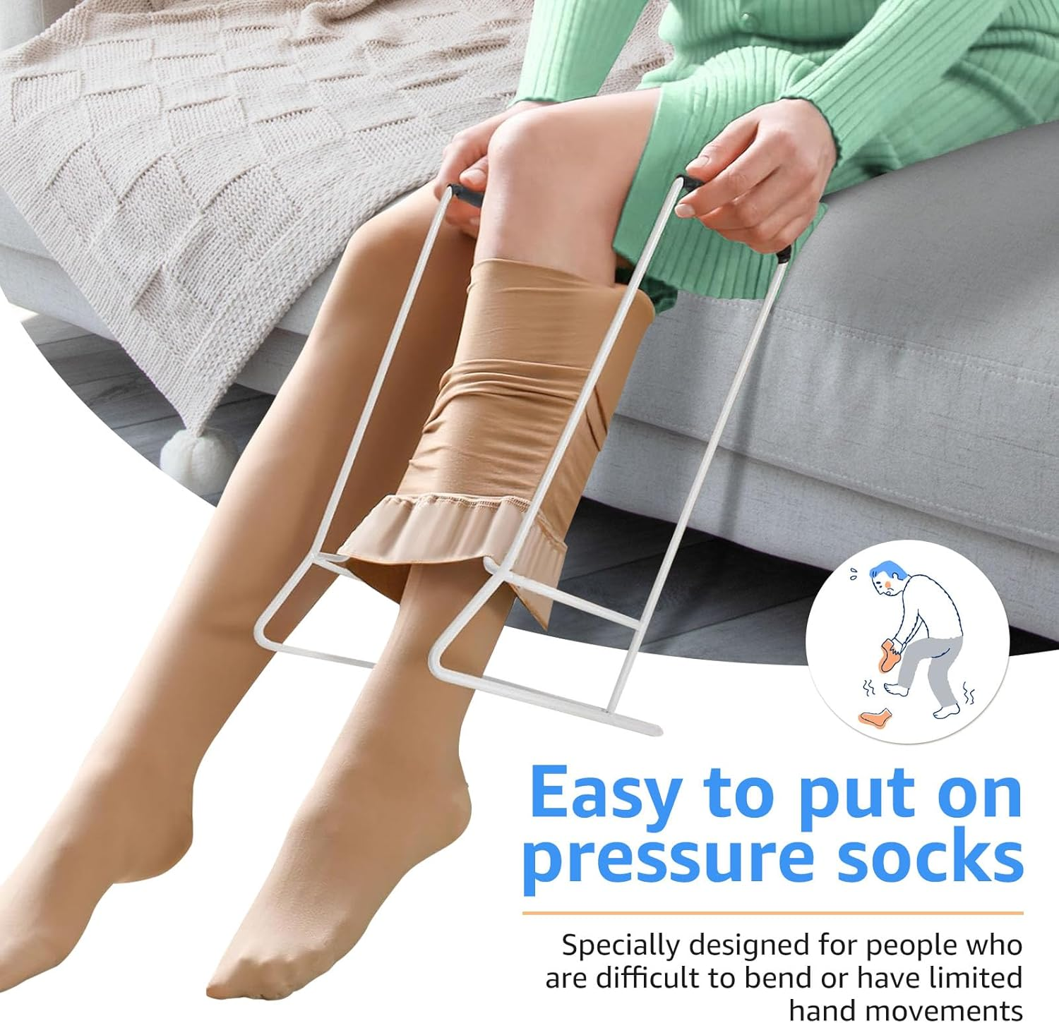 Stocking Donner, Aids for Seniors Putting on Socks, Flexible Stocking Aid Kit, Aid Tool to Put on Compression Socks, Easy on and off Helper for Elderly, Pregnant, Disabled image number 4