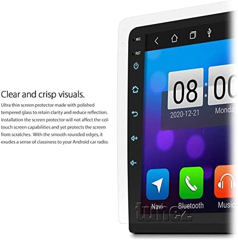 TUNEZ&reg; Tempered Glass Screen Protector Compatible with Universal Car Audio Head Unit Radio Player Clear Protection (9-Inch Head Unit)