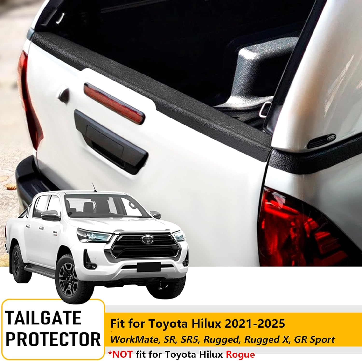 SUERAUTO4X4 Tailgate Protector Rail Guard Cap Cover for Toyota Hilux 2021-2025 N80 Facelift Accessories, Textured Matte Black Rear Tailgate Cap Cover Trim Car Exterior, 1PC image number 5