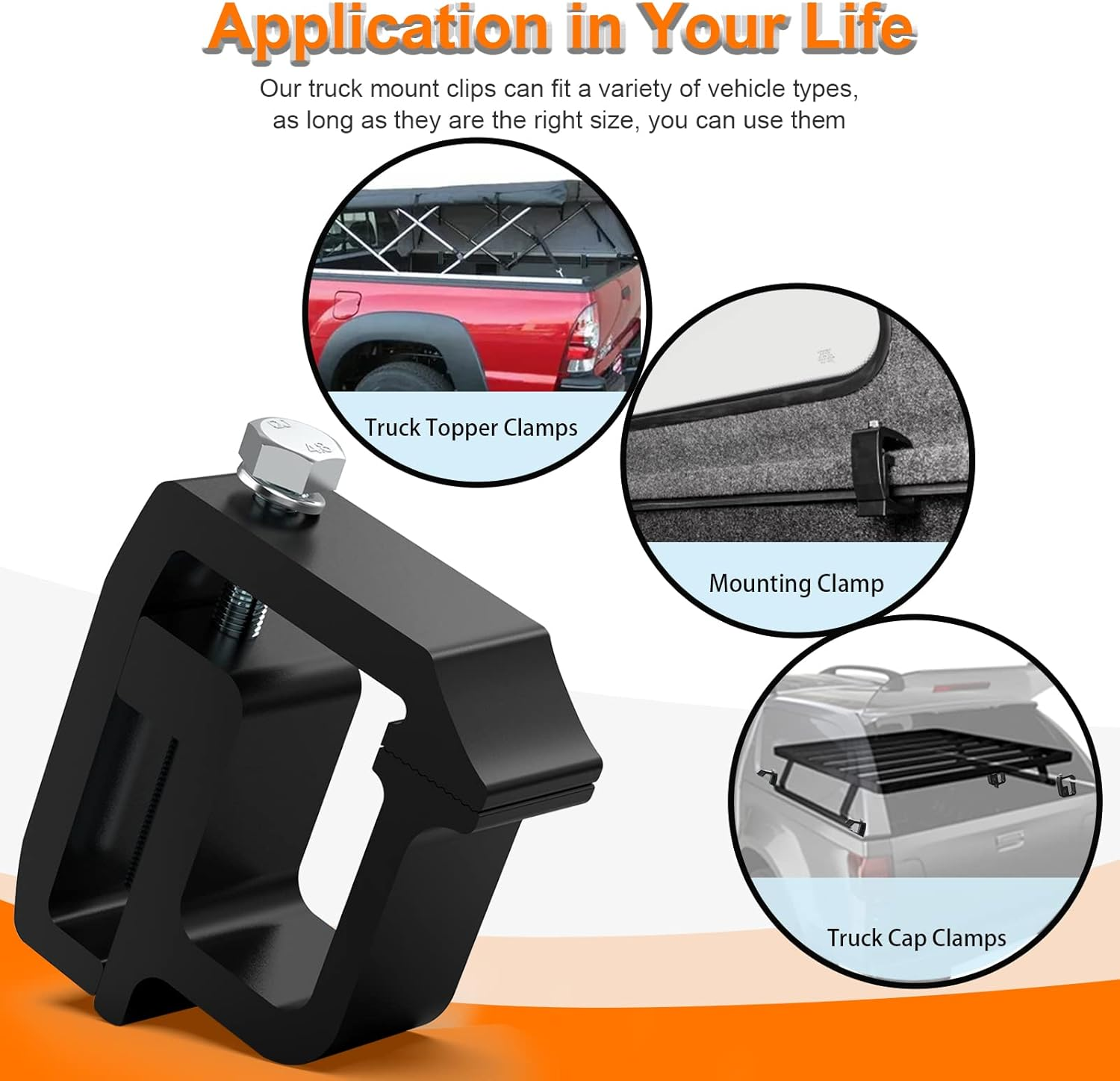 Ovsor Truck Topper Mounting Clamps - 4 Pack for Chevy Silverado Sierra 1500 2500 3500, Dodge Dakota Ram 1500 2500 3500, F150 F250 (4, Black) image number 1