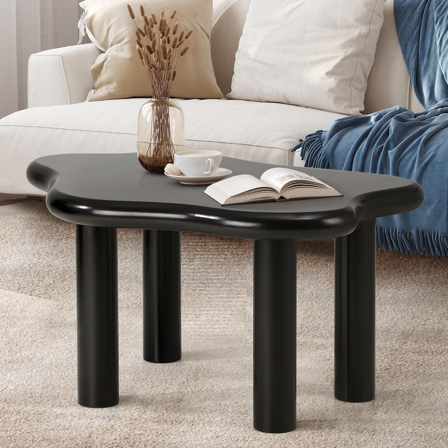 Oikiture Black Coffee Table 78 X 55 X 40Cm Living Room Wooden Side Table