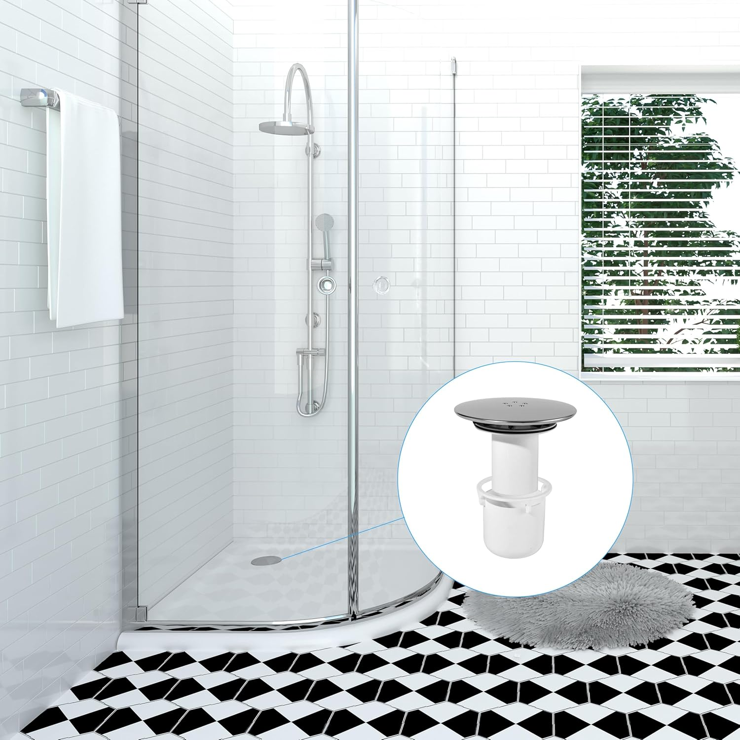 Shower Drain Cover 90Mm/115Mm Drain Cover Shower for Viega Tempople Waste Chrome Finish Shower Drain Lid with Odor Stop Bucket, with Hair Catcher for Shower Drain