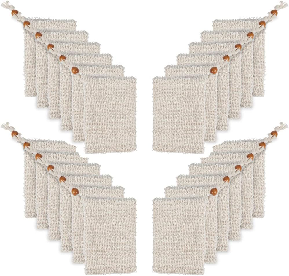 OTYMIOW 30 Pack Soap Saver Bag Soap Exfoliating Bag Pouch Soap Saver Natural Sisal Soap Bag Hand Made Soap Bag Mesh Soap with Drawstring for Bath & Shower Use image number 3