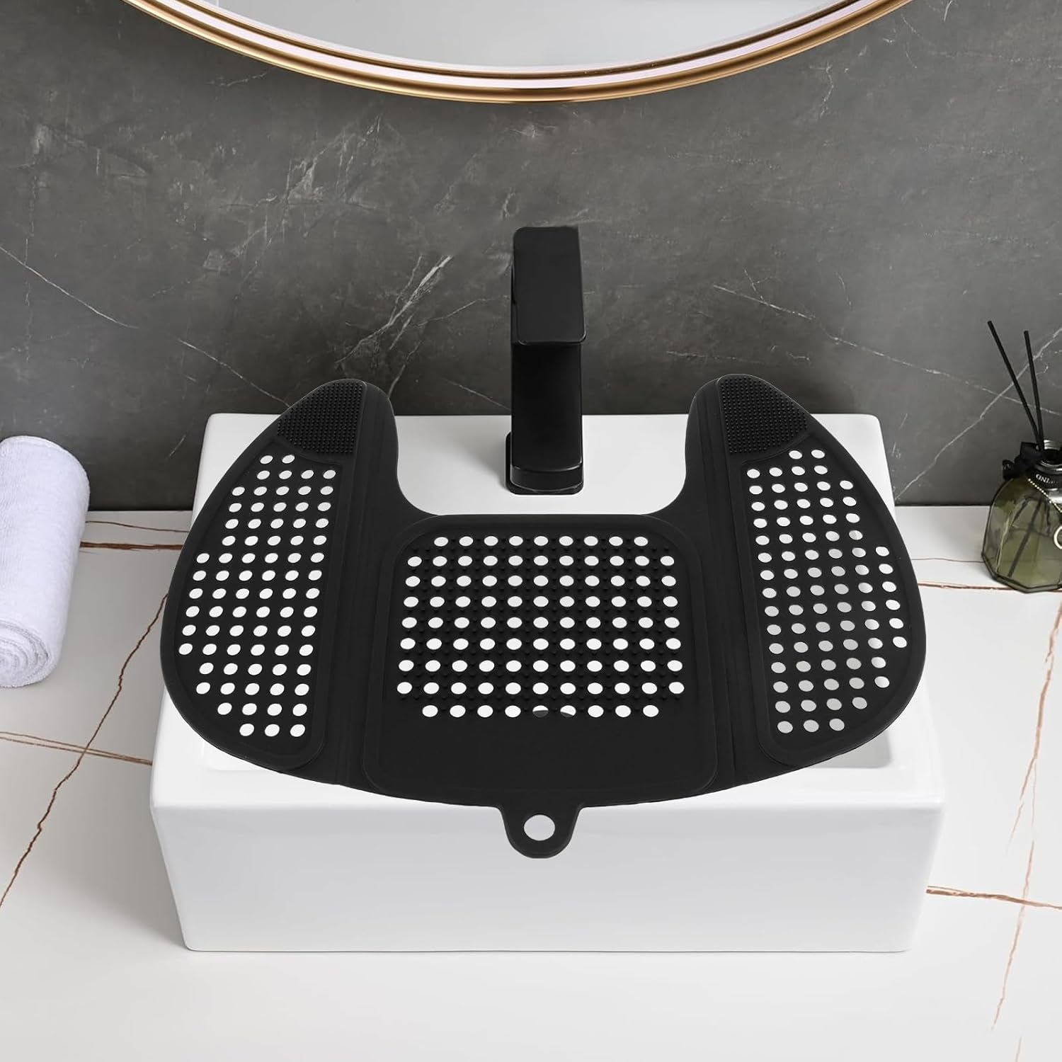 Foldable Bathroom Sink Cover for Counter Space - Silicone Makeup Mat over Sink - Heat Resistant Brush Cleaner Mat (Gray)