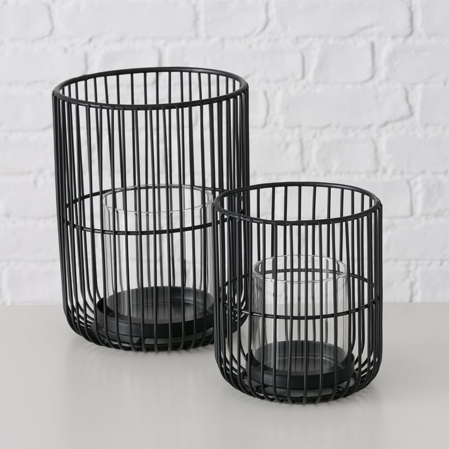 Boltze Cindy 2033181 Lantern Set of 2 Black Iron Glass 14-20 Cm High Modern Design Garden Decoration Table Decoration Candle Accessories Tea Light Glass image number 3