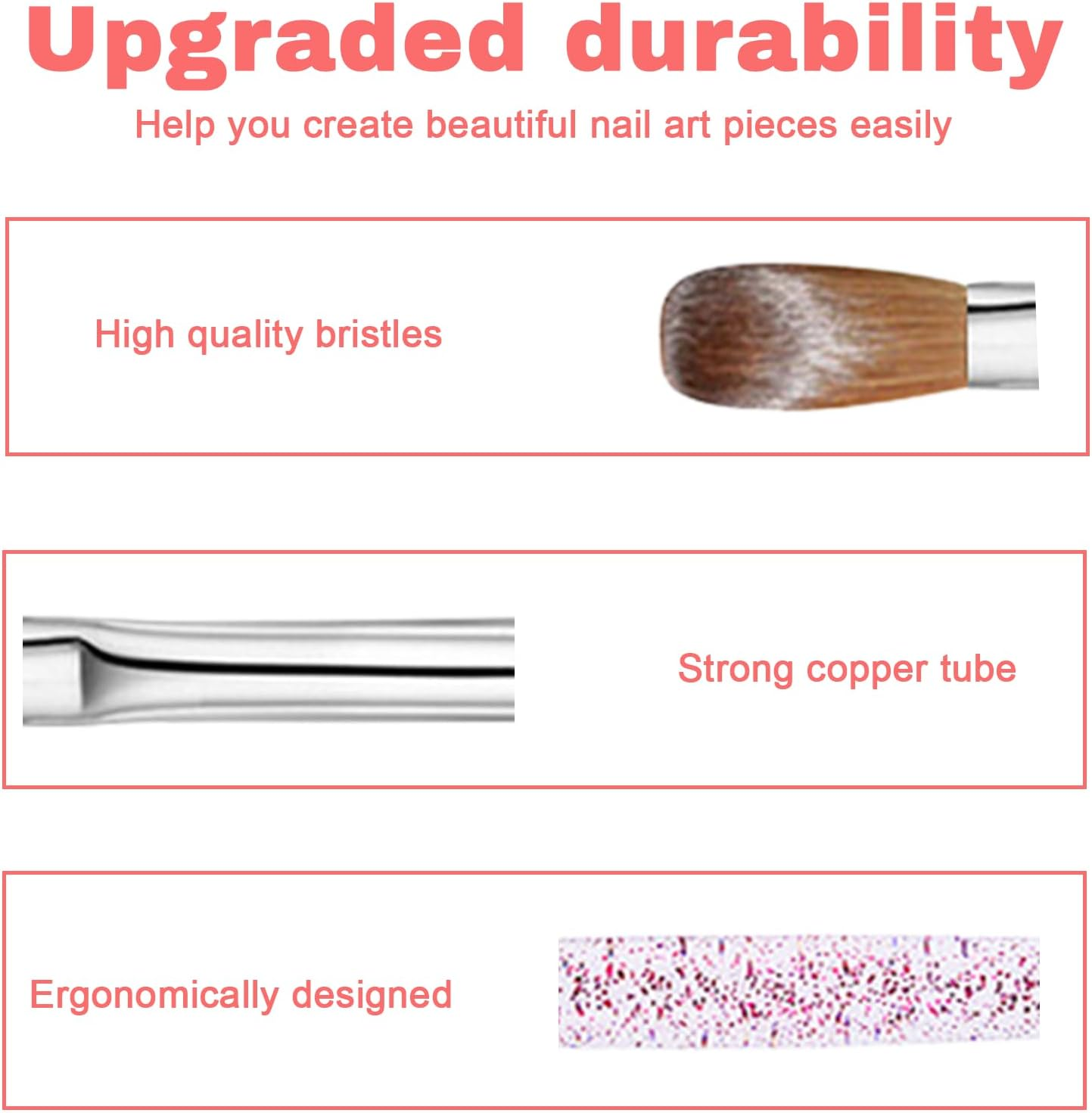 Tzylomirx 3 Pcs Professional Acrylic Nail Brush Set - Nails Tools for Acrylic Powder Application, 3D Carving & Nail Art Extension Essential Nails Tech Supplies for Home Manicure (8/10/14) image number 5