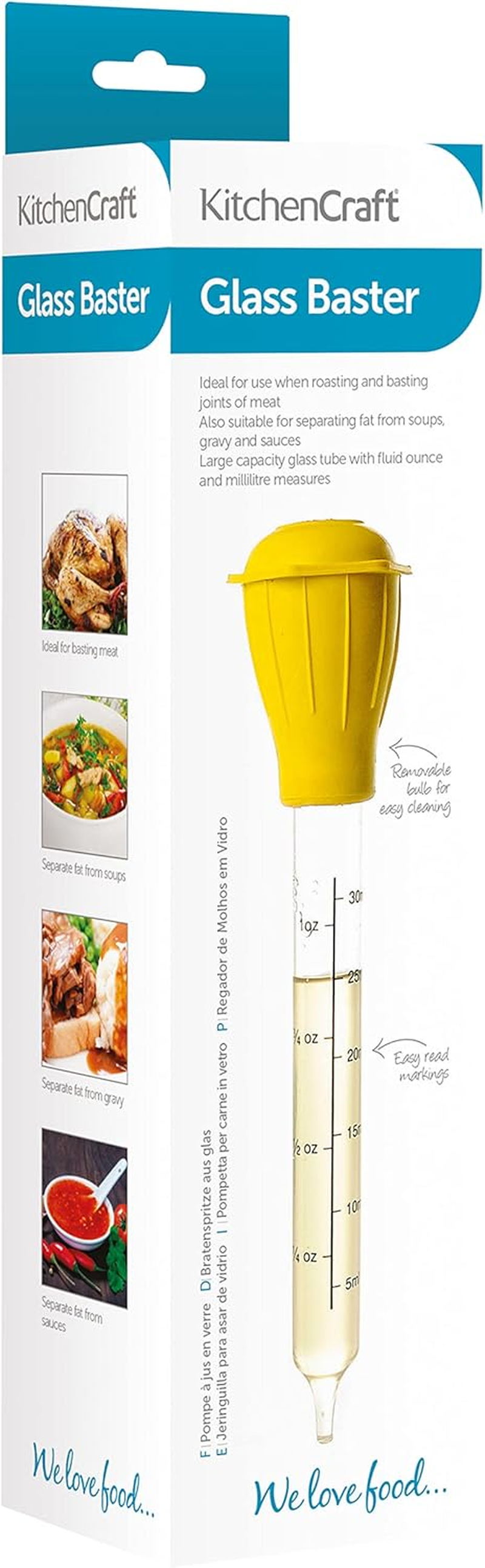 Kitchencraft Traditional Baster, Glass/Rubber, 30 Cm, Yellow & Clear image number 3