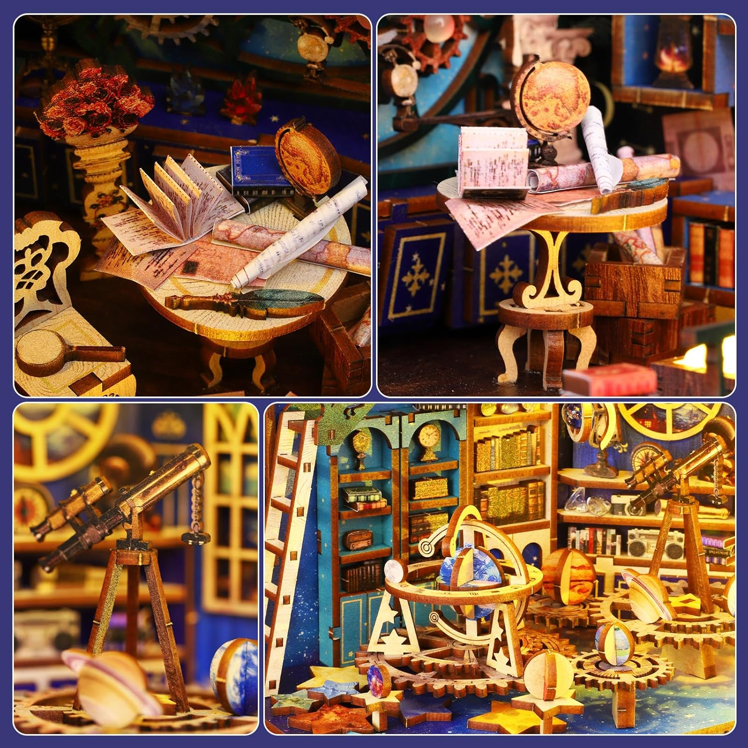 Spobot DIY Book Nook Kit Dollhouse Magic Booknook Bookshelf Insert Decor 3D Wooden Puzzle Bookend Miniature Kit with Sensor Light Creative Craft/Home Decoration for Adult (Interstellar Exploration) image number 1