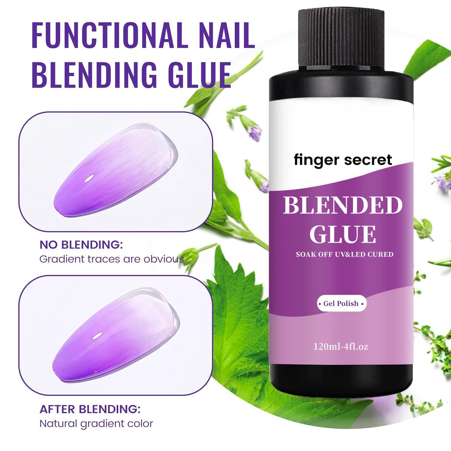 Finger Secret Blended Nail Glue 120Ml - Gel Polish Glitter Powder Clear Mixer, Color Sequins Mixing, Multifunctional for DIY Nail Art Design