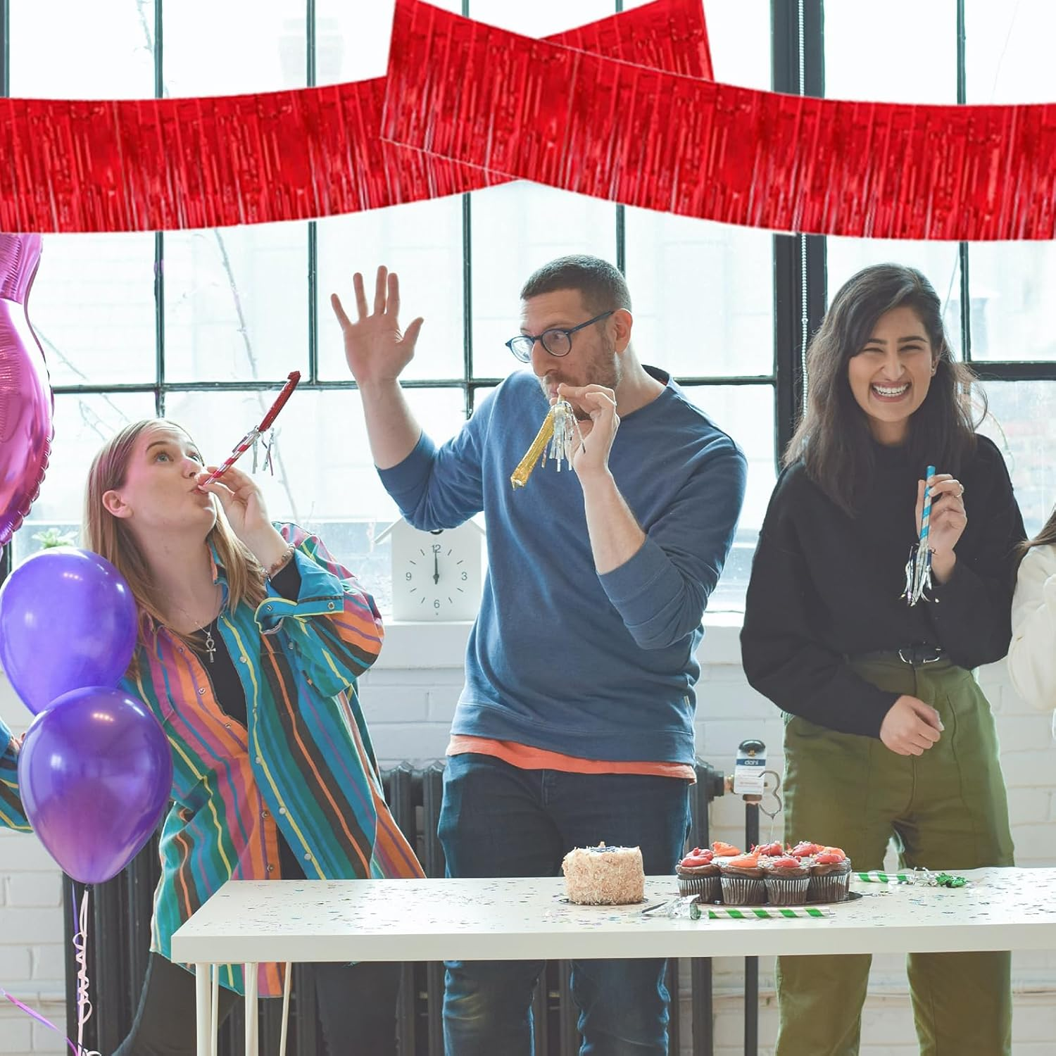 3 Packs Metallic Foil Fringe Garland, Parade Floats Wall Hanging Tinsel Fringe Banners for Wedding Birthday Party Holiday Photographic Wall Window Decoration, 10 Feet, Rose Gold - Rose Gold image number 4