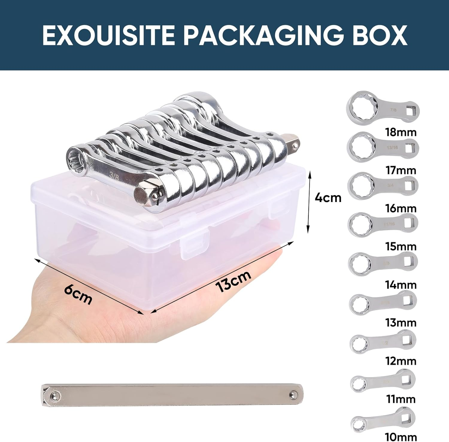 9-Piece Torque Adapter Set - 12-Point Box End Torque Adapter Extension Set - 3/8-Inch Drive for Hard to Reach Places - Includes 3/8", 7/16", 1/2", 9/16", 5/8", 11/16", 3/4", 13/16", 7/8" image number 4