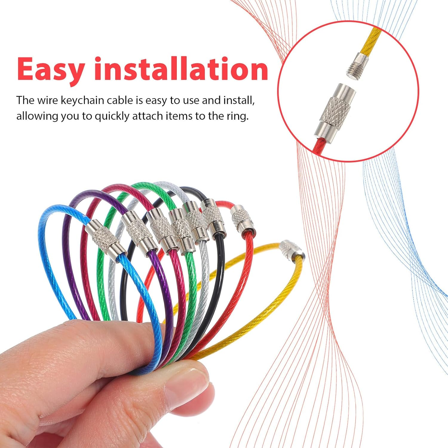 MUELODSIC 16 Pcs Heavy Duty Stainless Steel Wire Keychain Cable Multi-Color Large Key Rings for Luggage Tags Metal Key Rings for Travel and Everyday Use Easy to Install and Portable image number 1