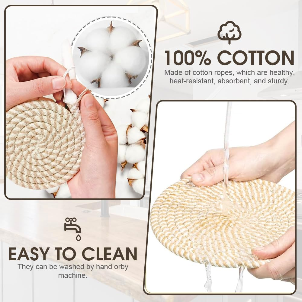 Chamgeco 10-Inch Woven Table Mats Placemats Trivets, 4PCS Heat-Resistant Cotton Braided Pot Holders Non-Slip Hot Pads for Hot Dishes Pans, Kitchen Countertops,Tables, Home Kitchen Essentials(Color 2) - Color 1 image number 5