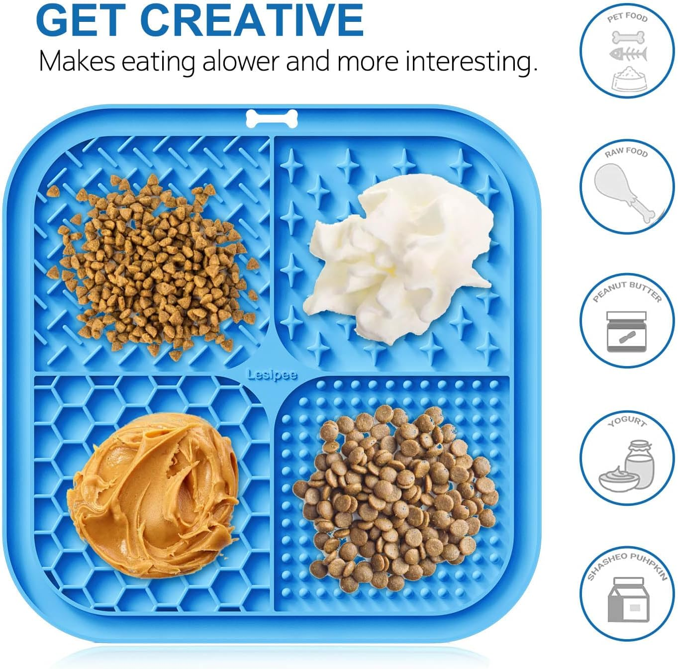 Lesipee Licking Mat for Dogs & Cats 2 Pack, Slow Feeder Lick Pat, Anxiety Relief Dog Toys Feeding Mat for Butter Yogurt Peanut, Pets Supplies Bathing Grooming Training Calming Mat (Blue&Green) image number 4