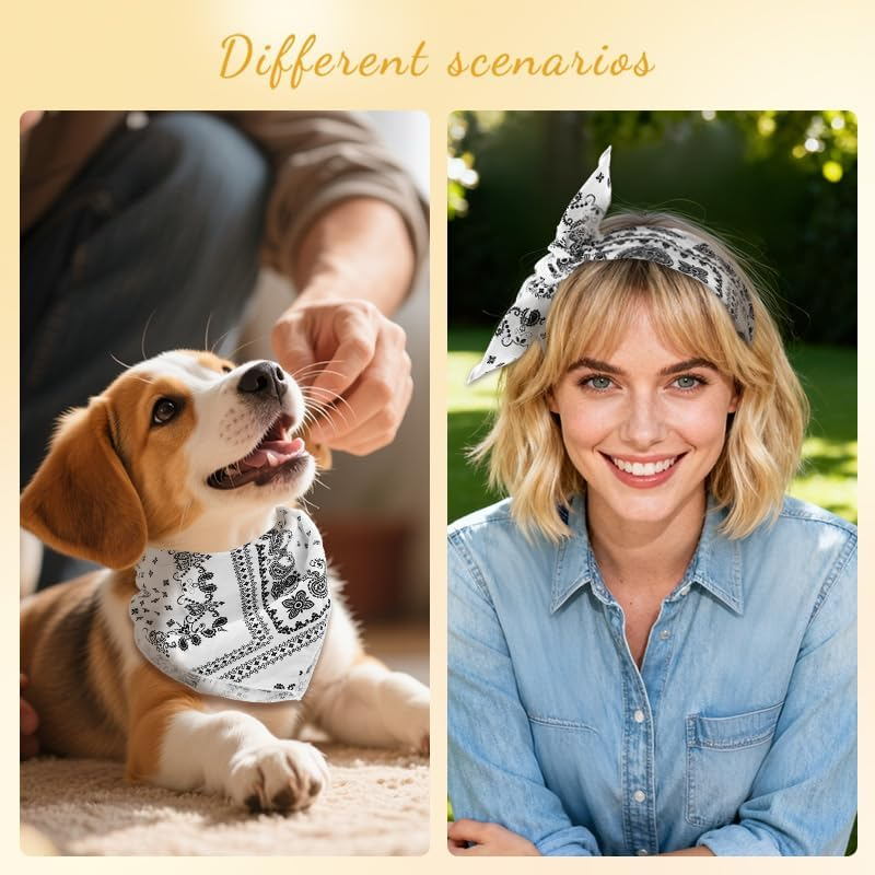 White Head Scarf Bandanas Hair Neck Scarves for Women Paisley Print Cotton Neckerchiefs Neck Accessories for Dress Handbags Hair Bandanas Scarf