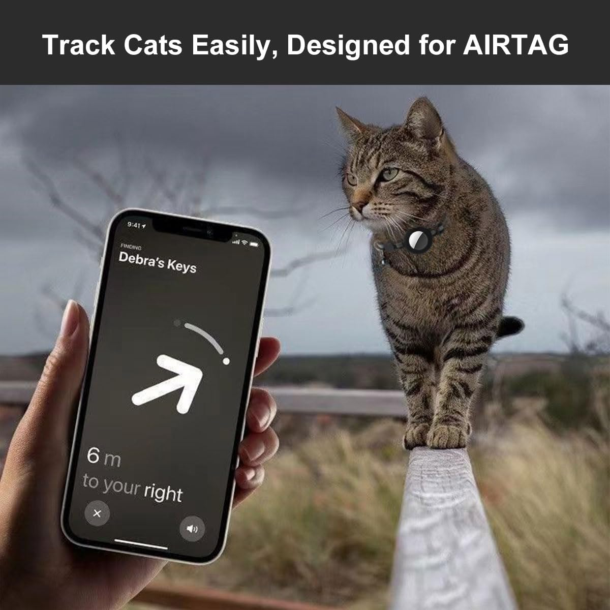 Airtag Cat Collar with Bell, Personalised Airtag Collar Cat, Cat Collar, Reflective Airtag Cat Collar with Airtag Case, Airtag Cat Collar for Kittens, Cat (Black)