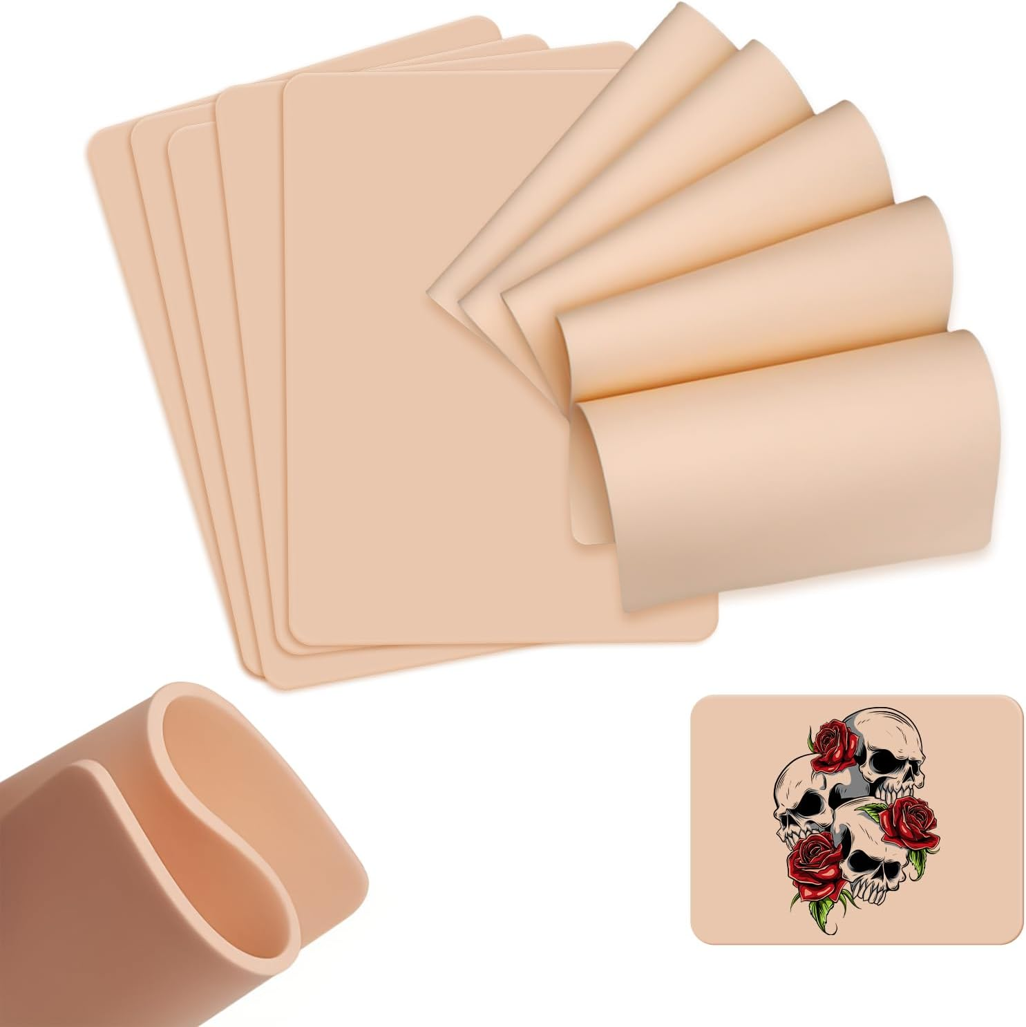 Fkereg 10 Pack Fake Skin Tattoo, 3Mm Tattoo Practice Skin 15X20 Cm, Thick Double Sides Real Feeling Soft Silicone Skins Sheet, Eyebrow Lip Tattooing Supplies for Beginners & Experienced Artist