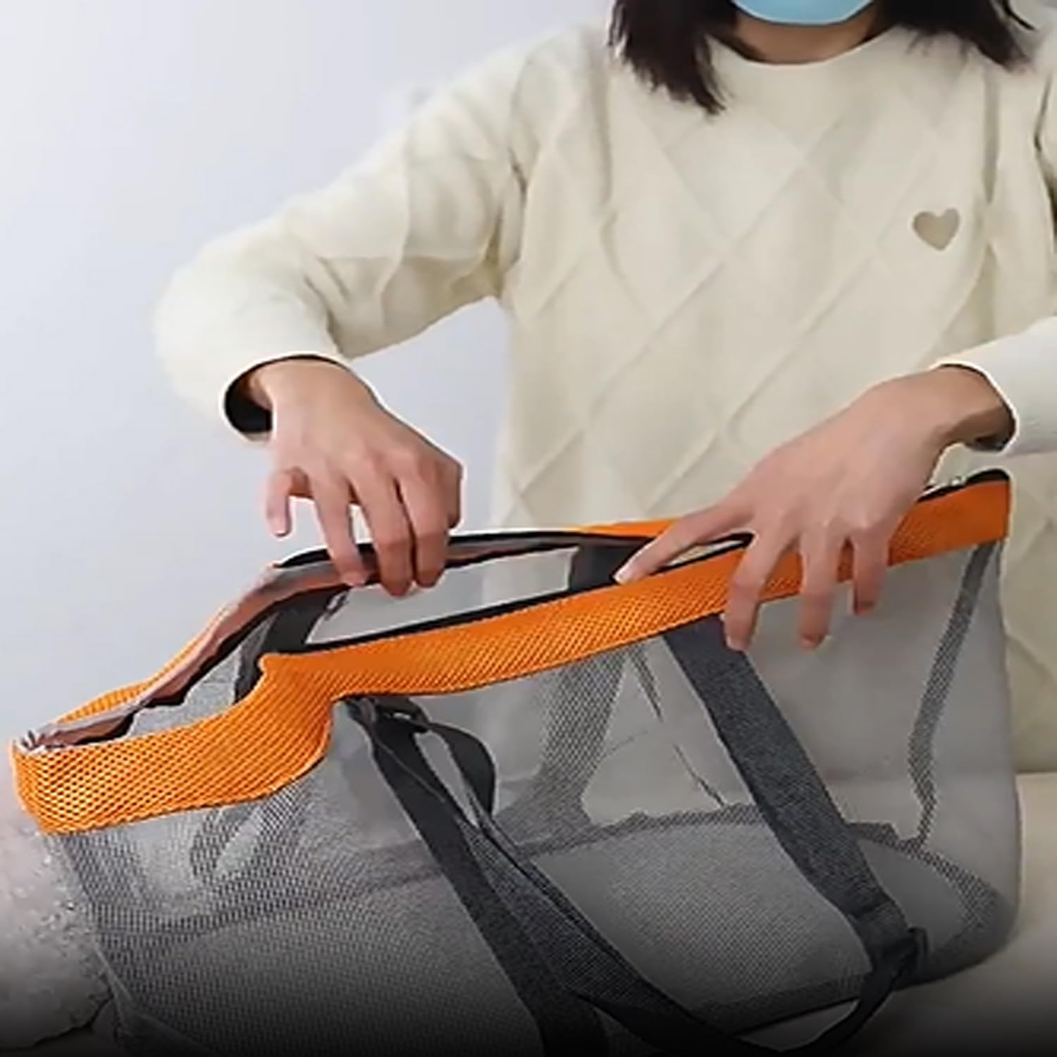 Coehaopike Large Capacity Pet Carrier&ndash;Breathable Mesh Portable Dog Bag, Adjustable Shoulder Strap, Safety Buckle, Foldable, Easy to Clean, 14.96X12.2In Inches(Gray Orange) image number 5